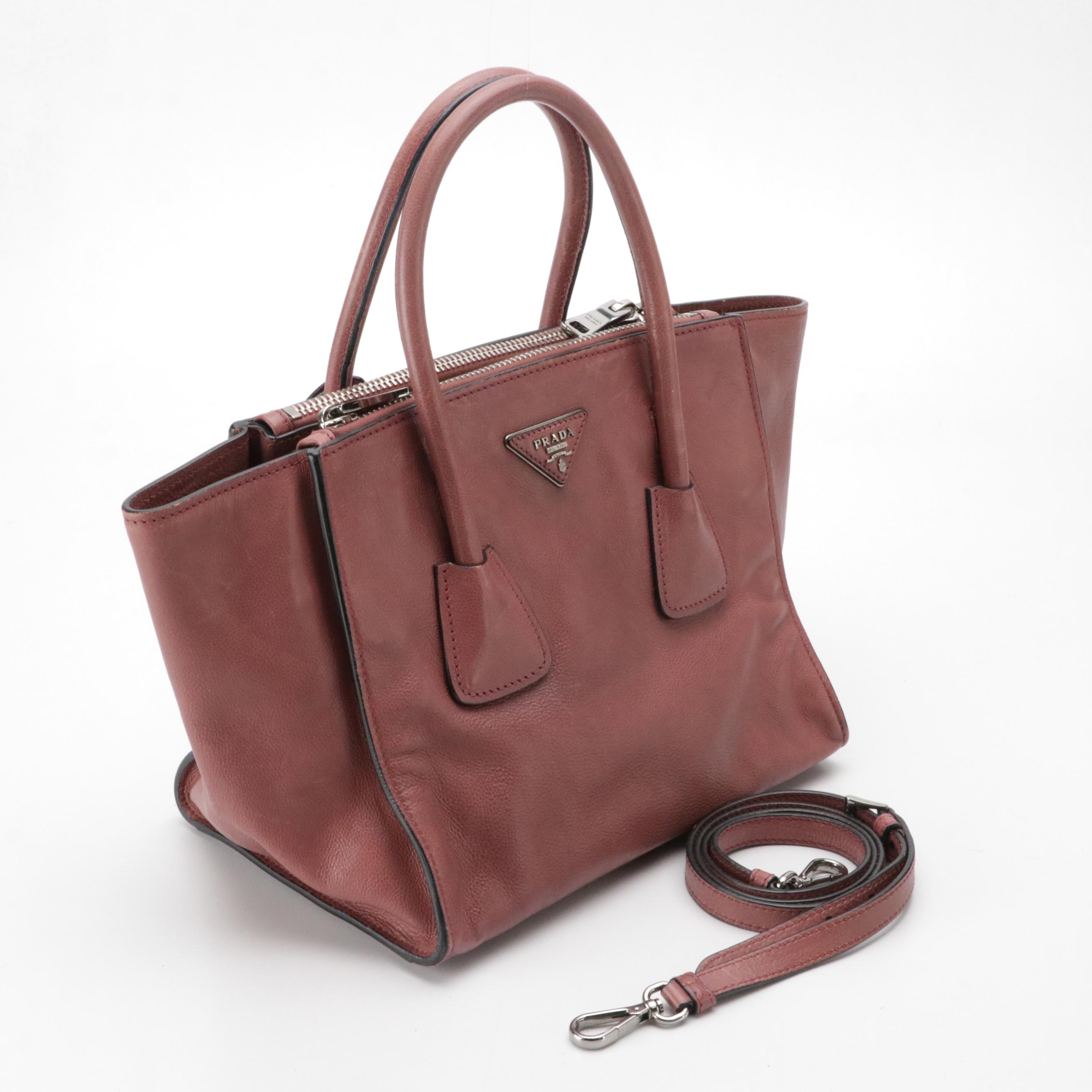 Prada Raspberry Calfskin Leather Twin Pocket Two-Way Tote