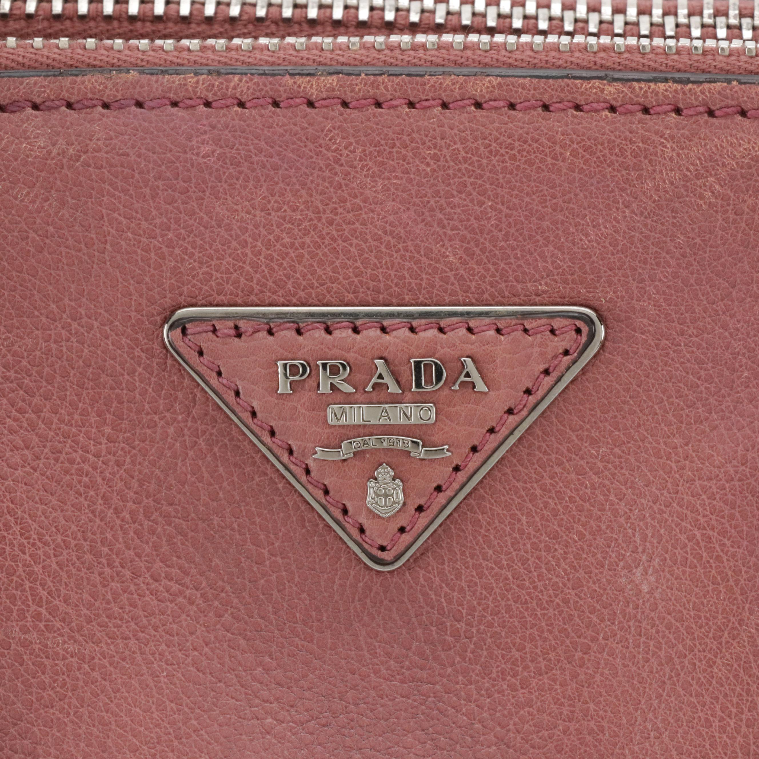 Prada Raspberry Calfskin Leather Twin Pocket Two-Way Tote