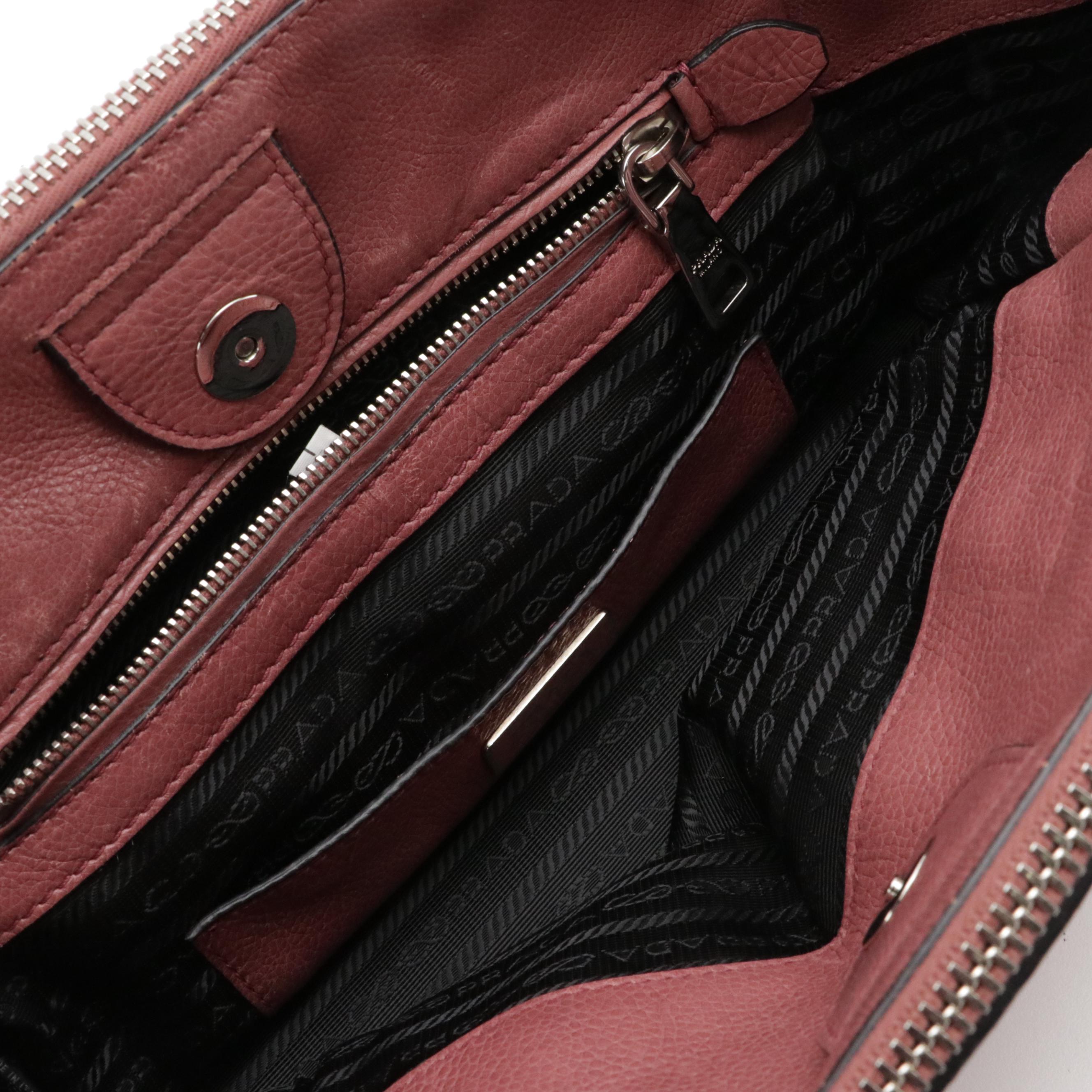 Prada Raspberry Calfskin Leather Twin Pocket Two-Way Tote