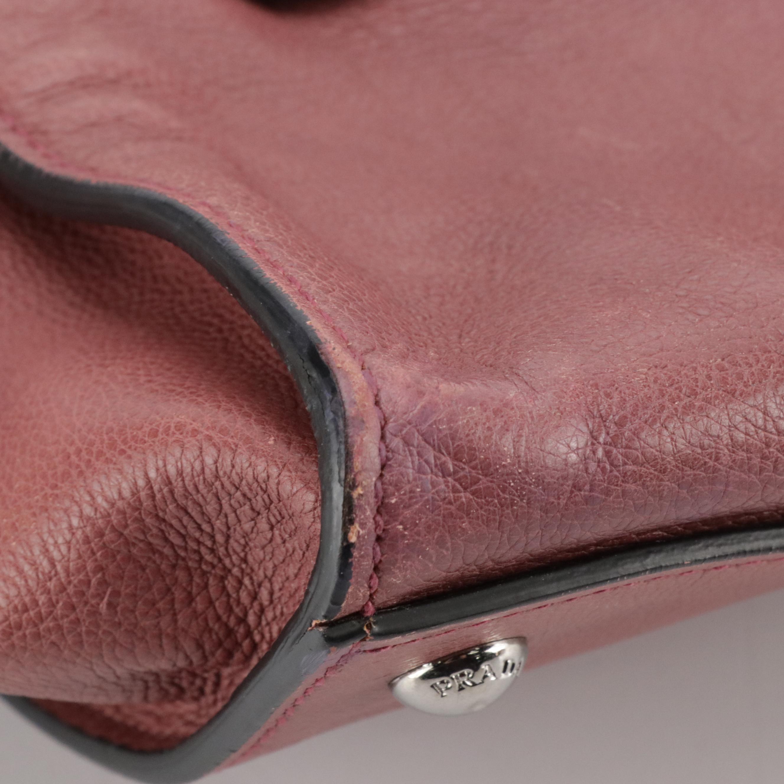 Prada Raspberry Calfskin Leather Twin Pocket Two-Way Tote