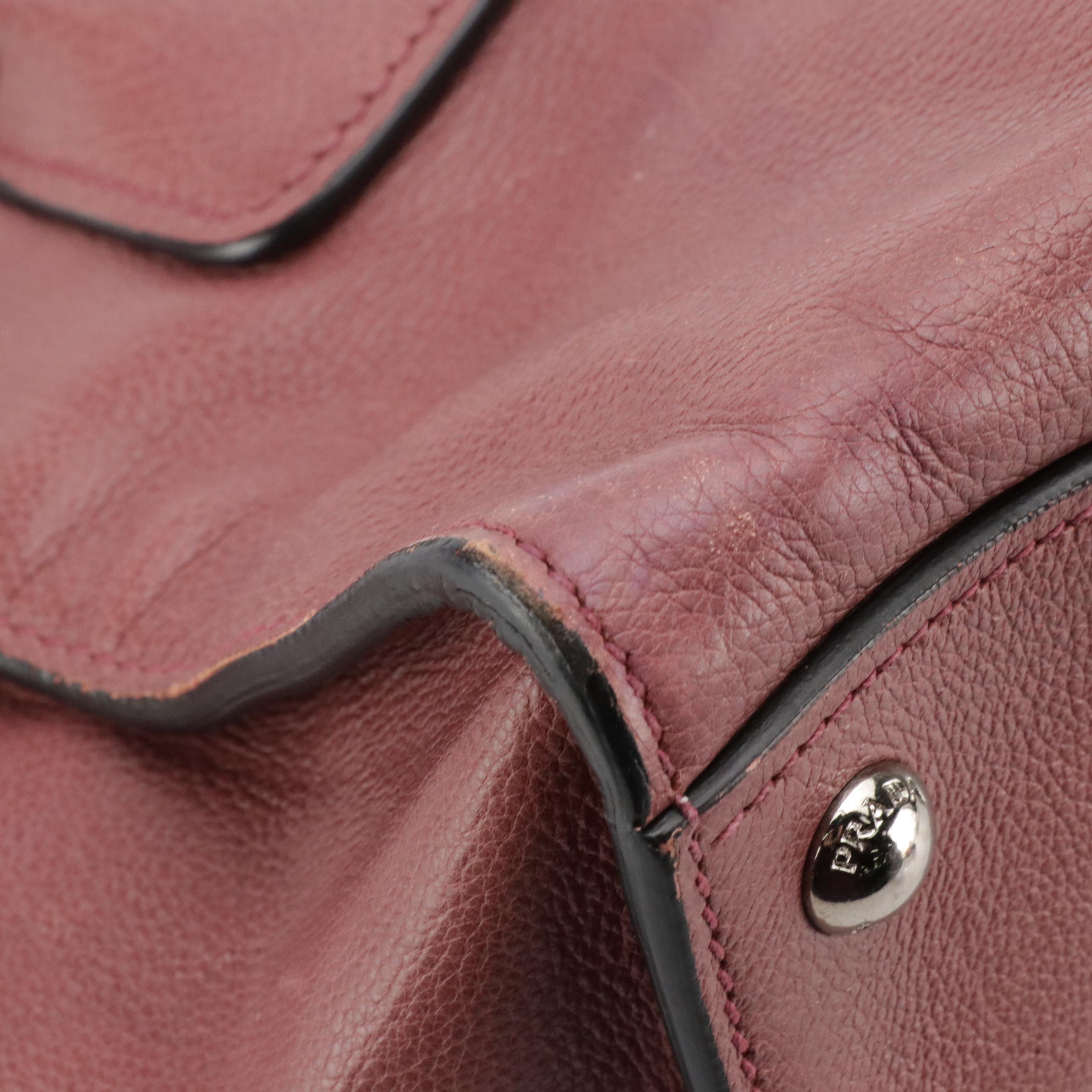 Prada Raspberry Calfskin Leather Twin Pocket Two-Way Tote