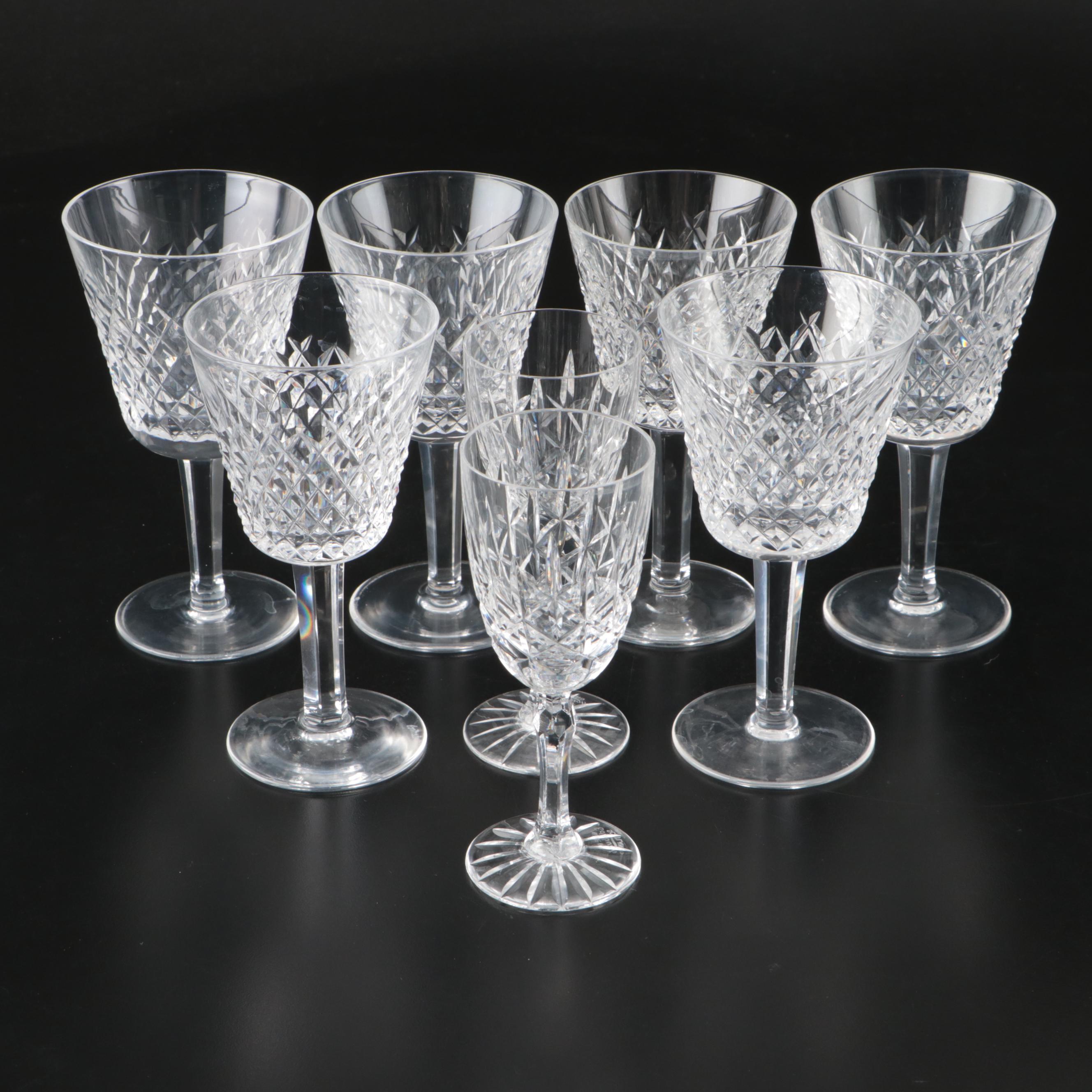 Waterford "Alana" Crystal Wine Glasses with Crystal Cordial Glasses