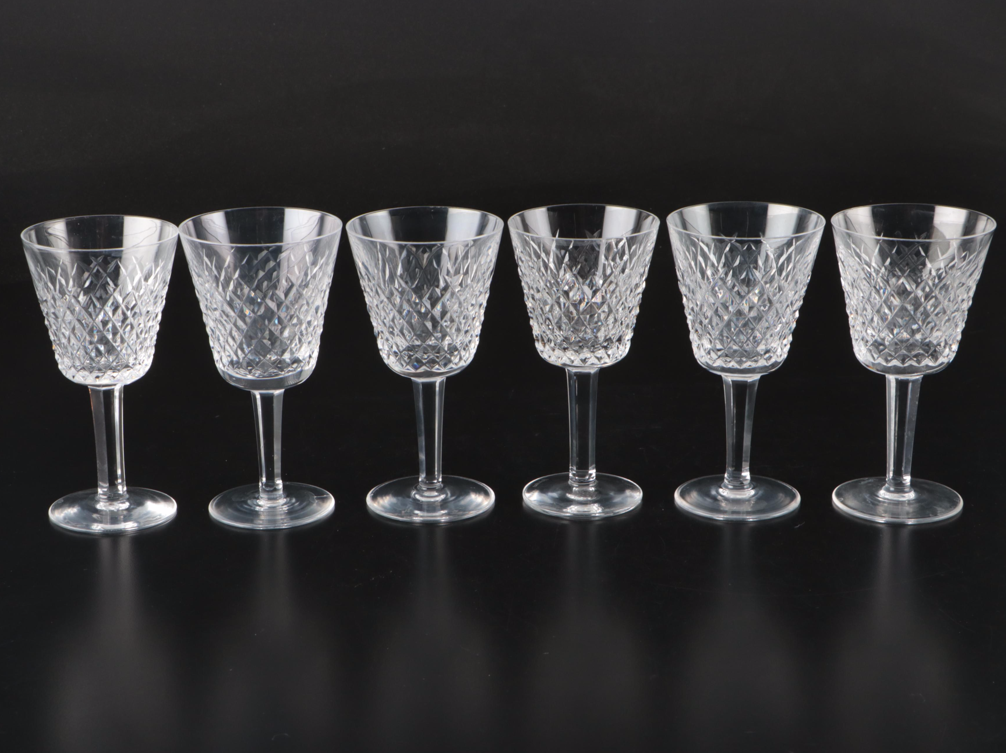 Waterford "Alana" Crystal Wine Glasses with Crystal Cordial Glasses