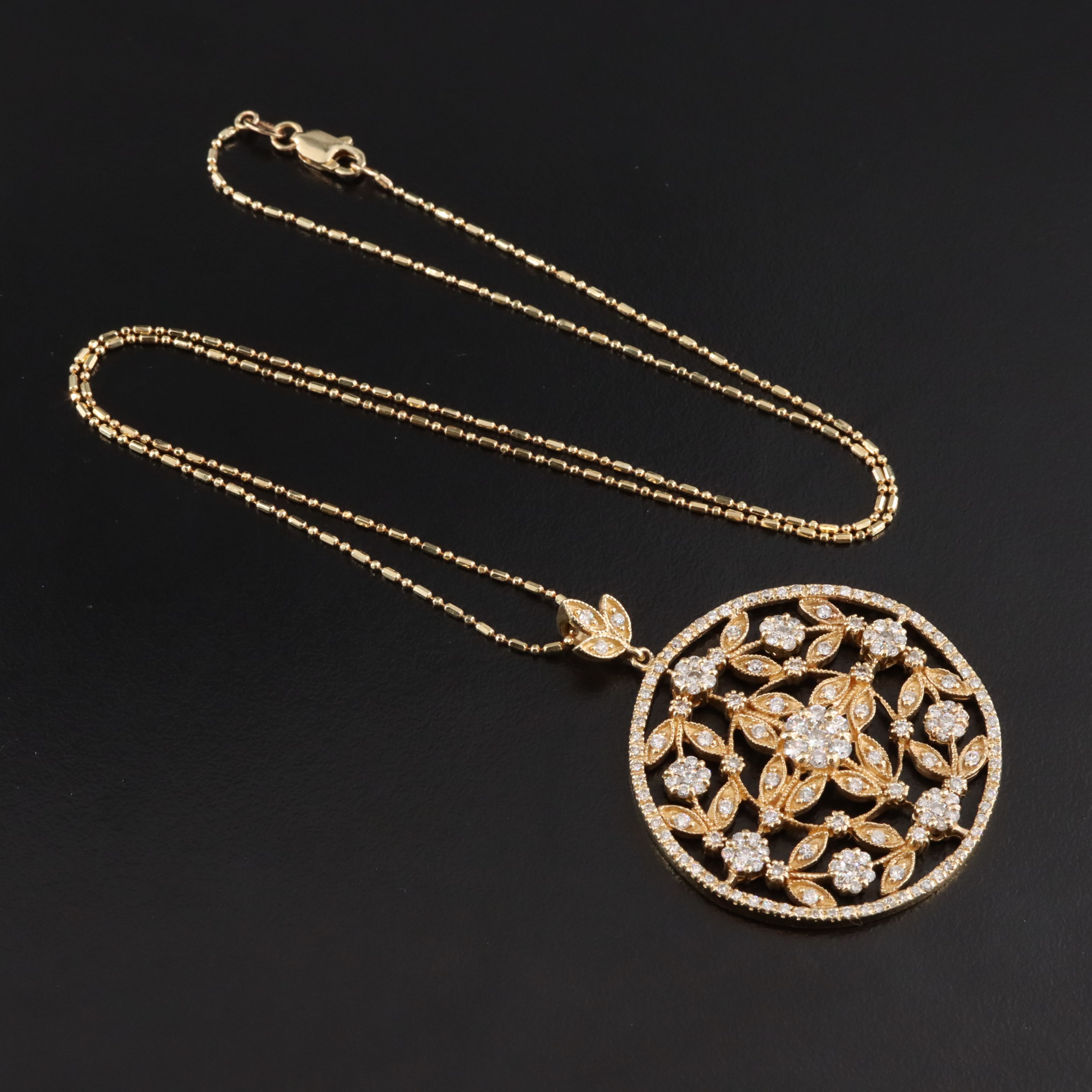 14K 1.85 CTW Diamond Floral Pendant Necklace