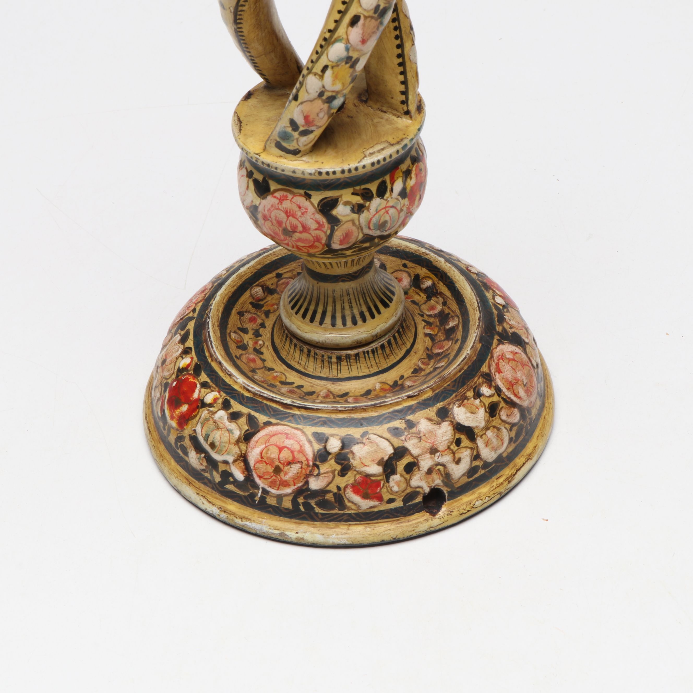 Kashmiri Style Floral Lacquered Candlesticks, 20th Century