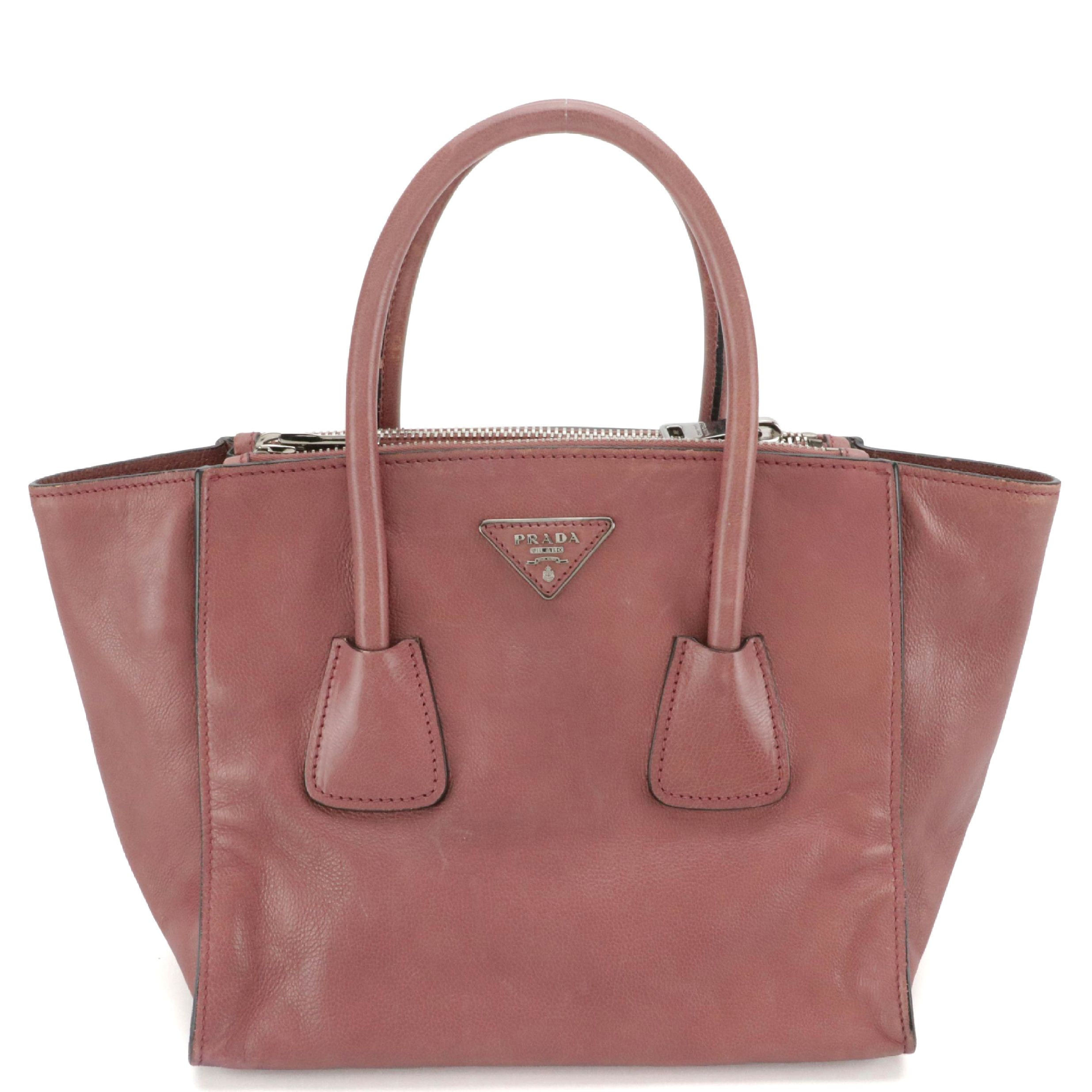 Prada Raspberry Calfskin Leather Twin Pocket Two-Way Tote