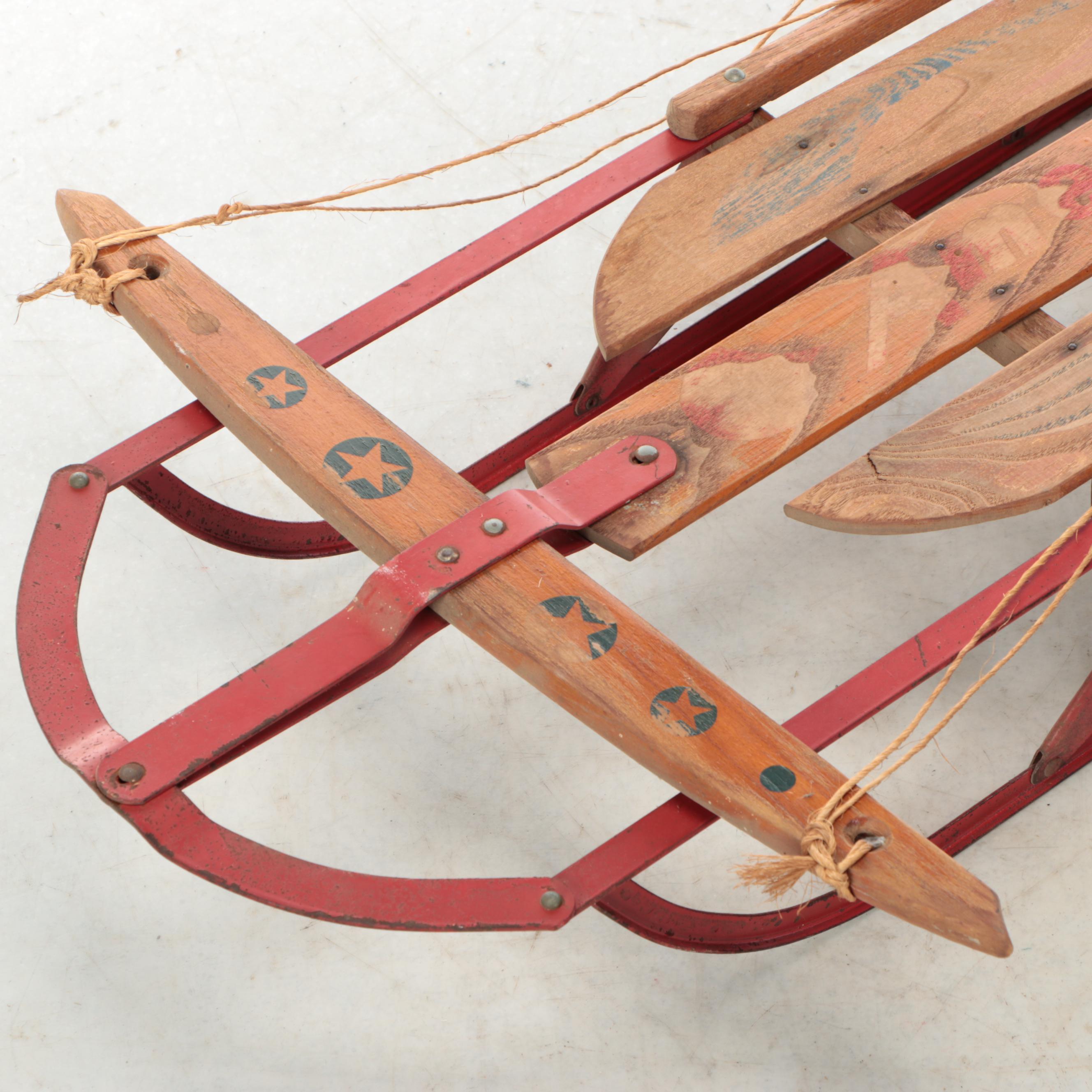American Oak and Metal Runner Sled, Mid to Late 20th Century