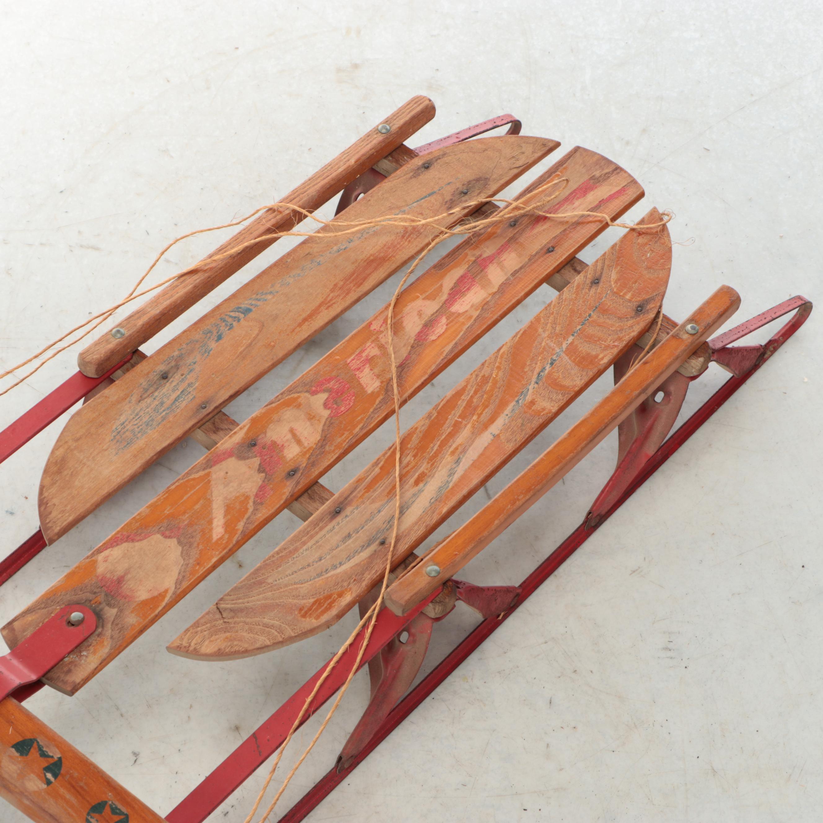 American Oak and Metal Runner Sled, Mid to Late 20th Century