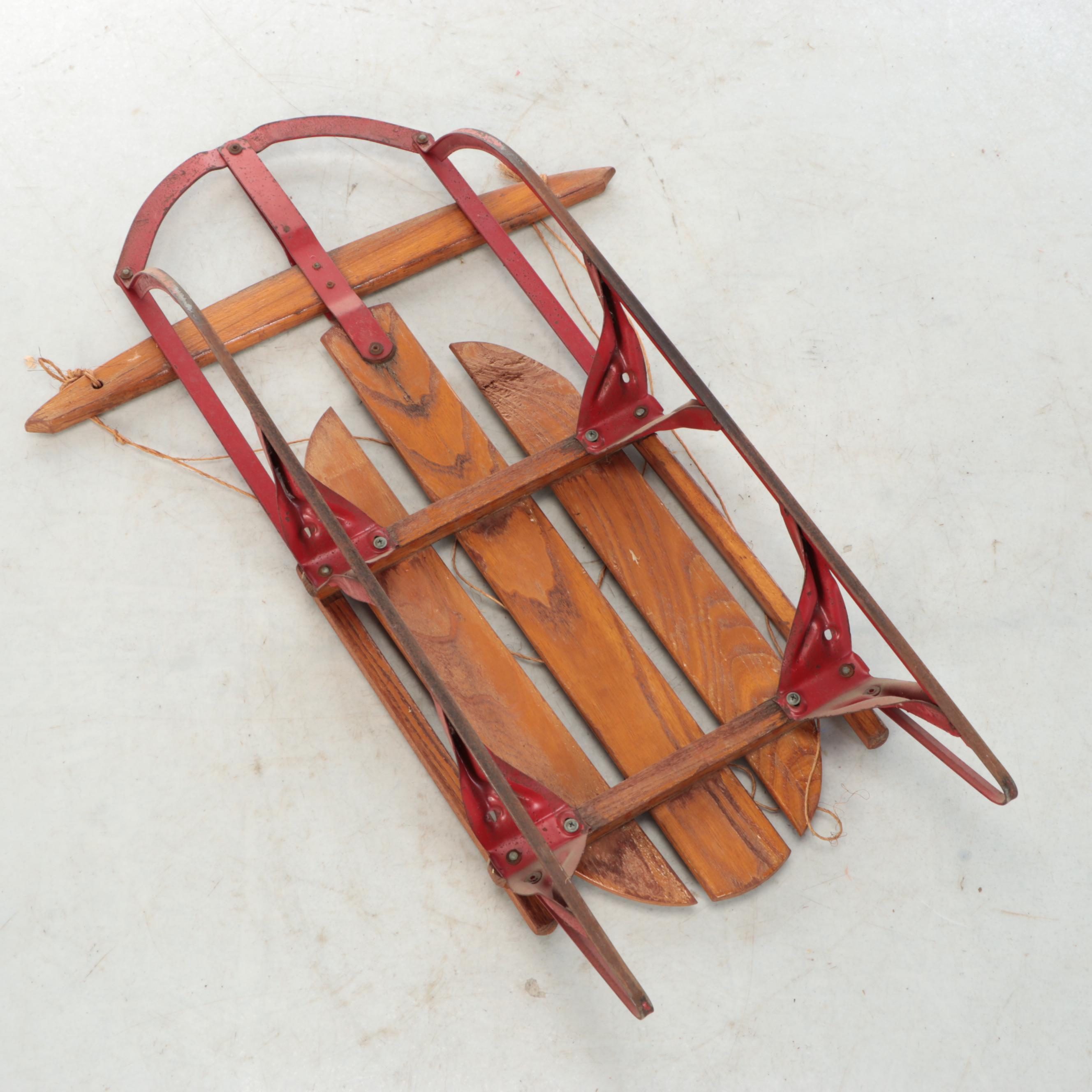 American Oak and Metal Runner Sled, Mid to Late 20th Century