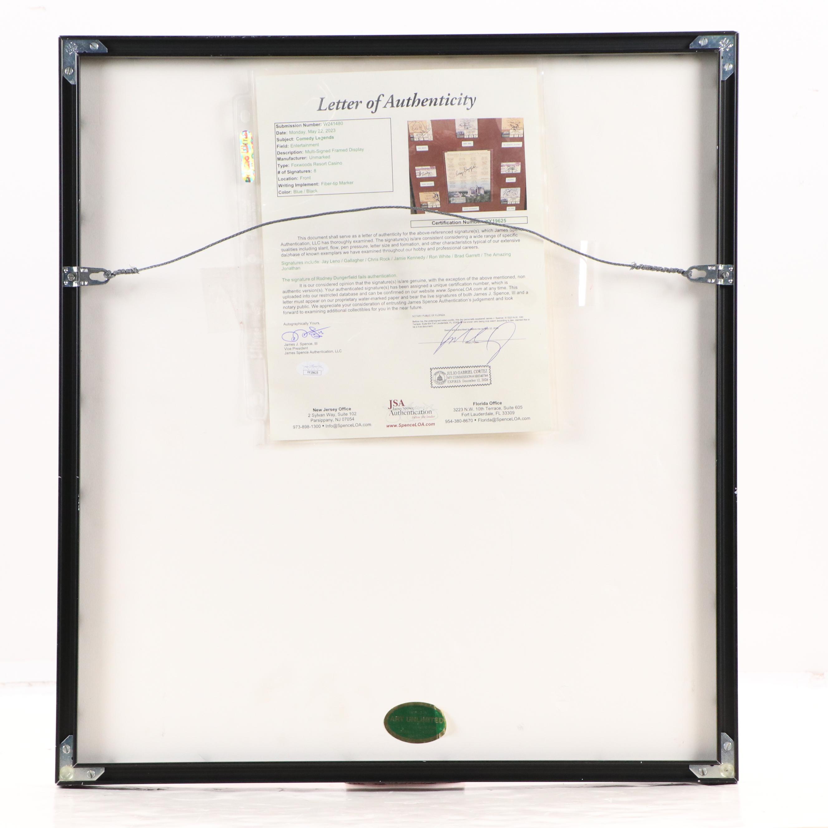 Gallager, Jay Leno, Chris Rock, and More Comedian Signed Display, JSA