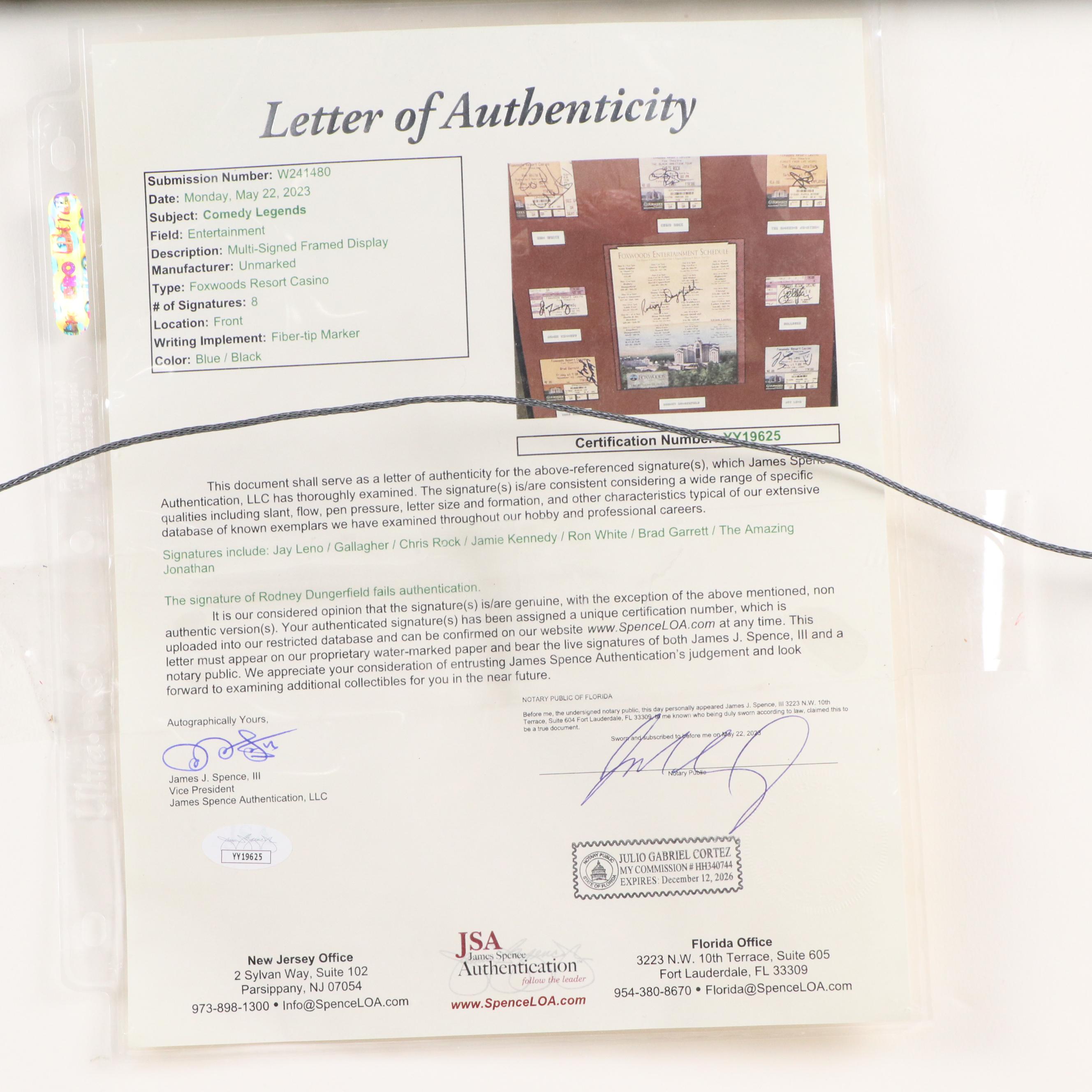 Gallager, Jay Leno, Chris Rock, and More Comedian Signed Display, JSA