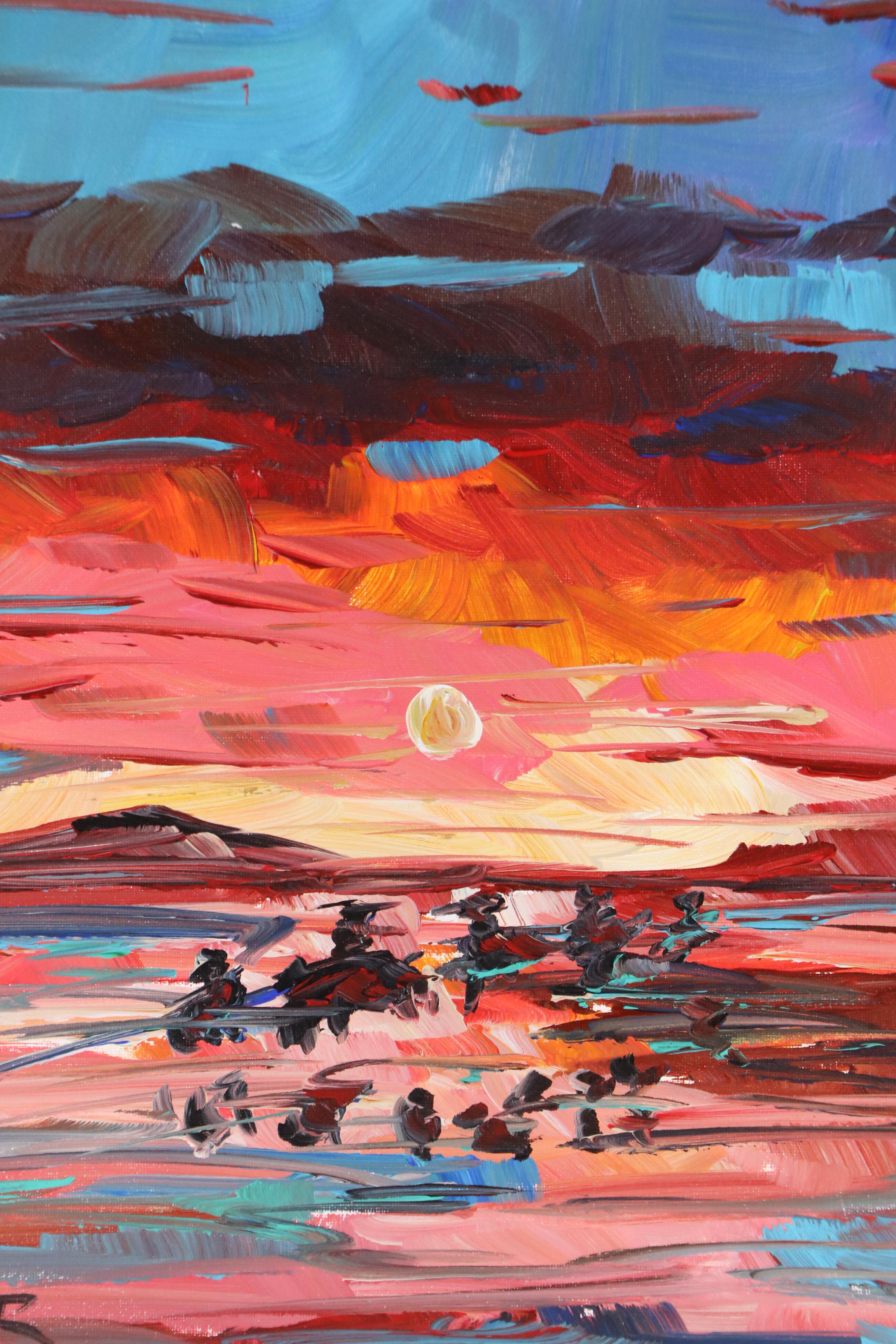 Corbellic Acrylic Painting of Abstract Sunset, 21st Century
