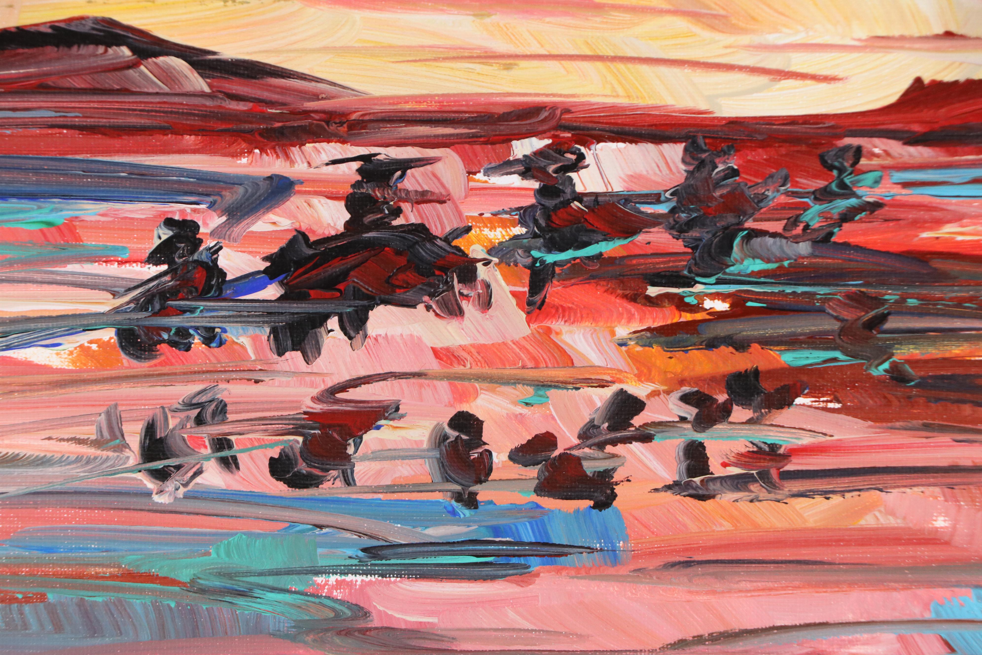 Corbellic Acrylic Painting of Abstract Sunset, 21st Century