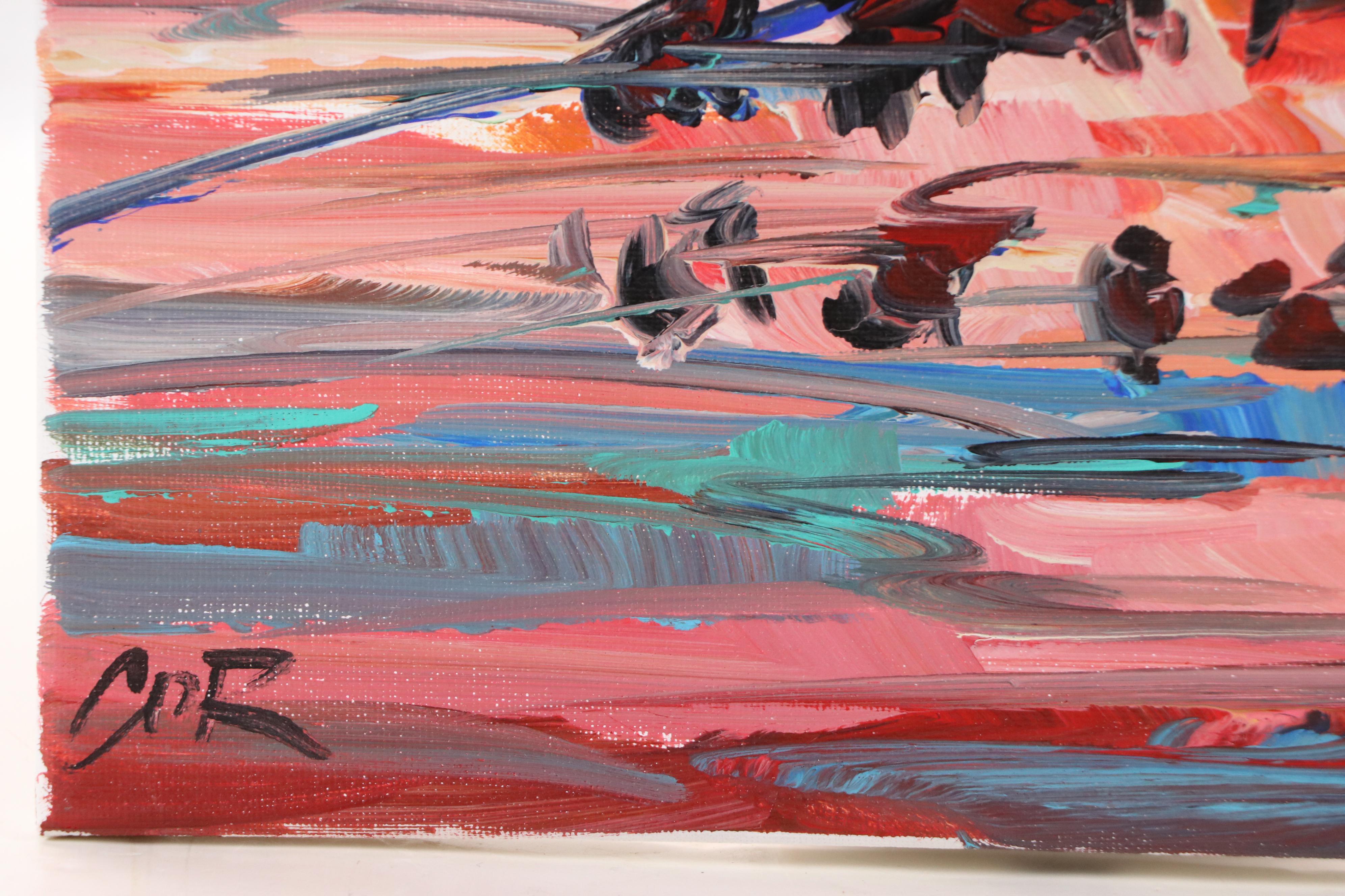 Corbellic Acrylic Painting of Abstract Sunset, 21st Century