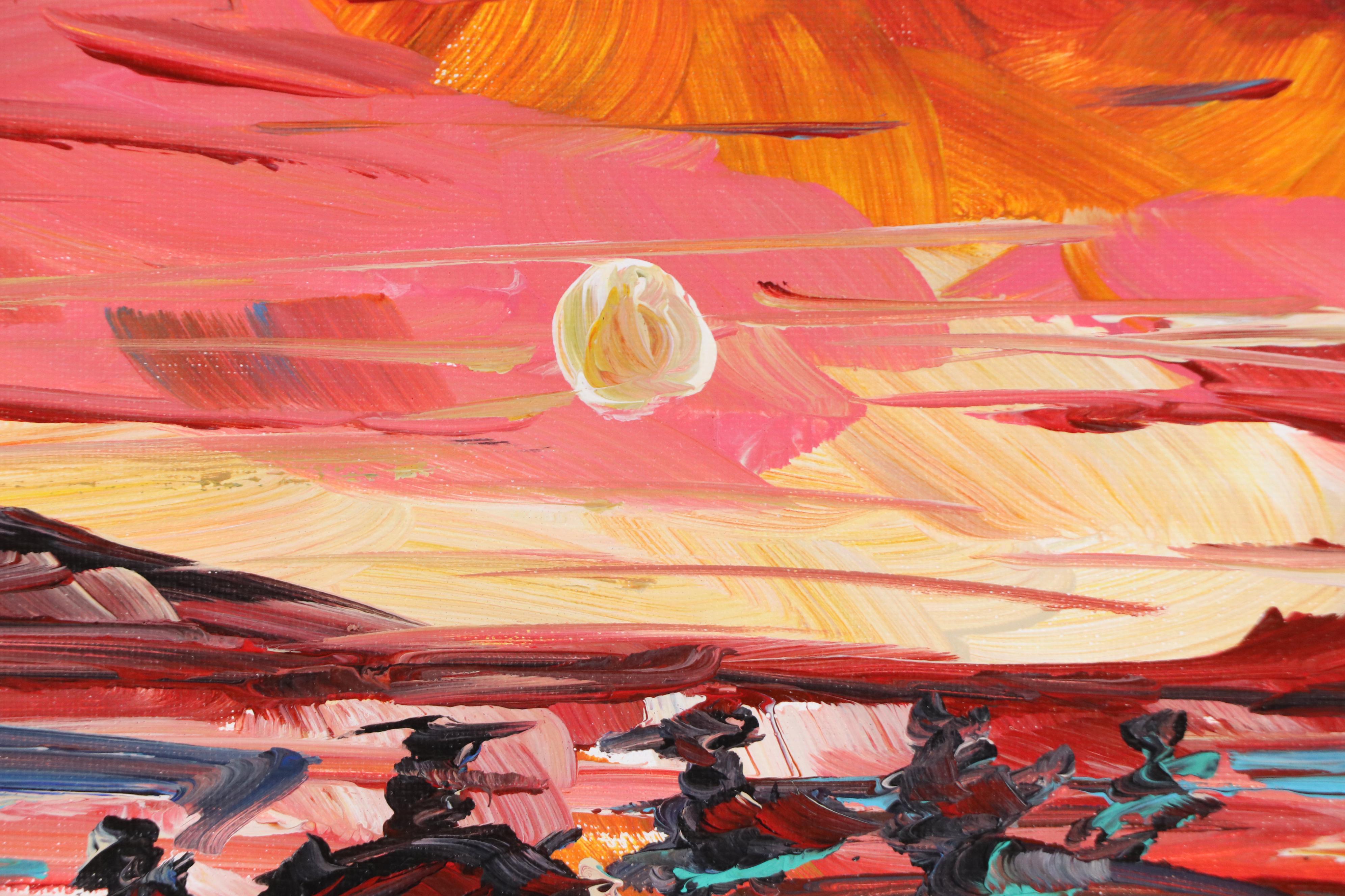 Corbellic Acrylic Painting of Abstract Sunset, 21st Century