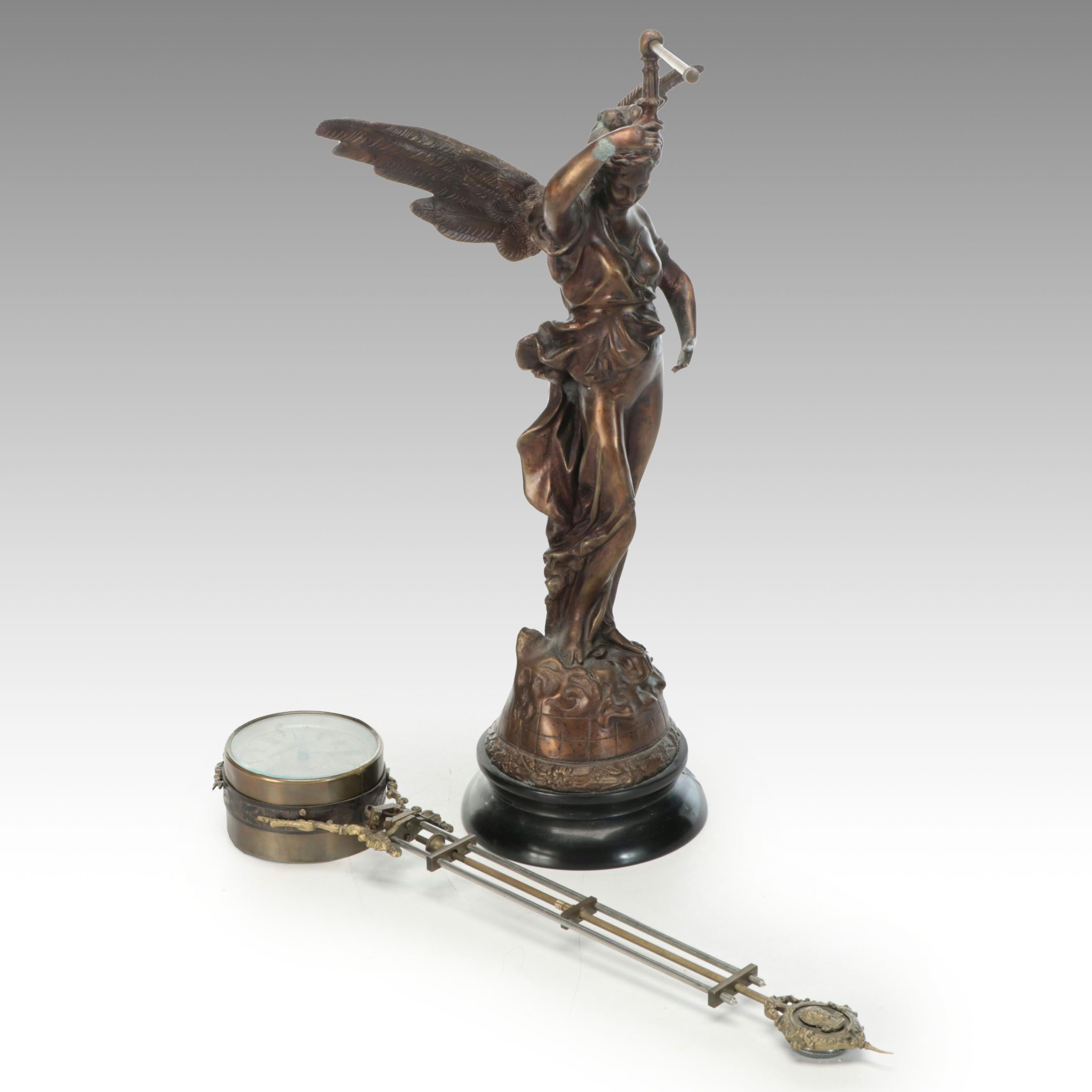 Ansonia "Gloria" Brass and Spelter Swinger Pendulum Clock