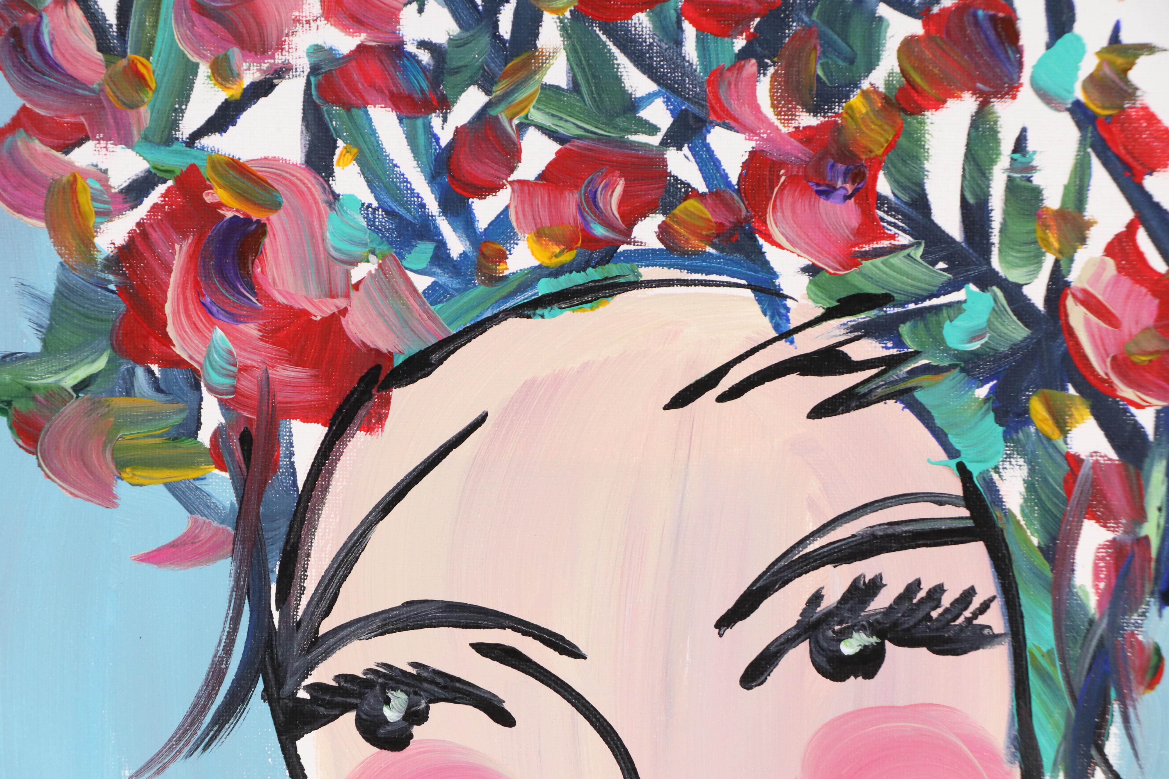 Corbellic Acrylic Painting of Woman with Floral Hat, 21st Century