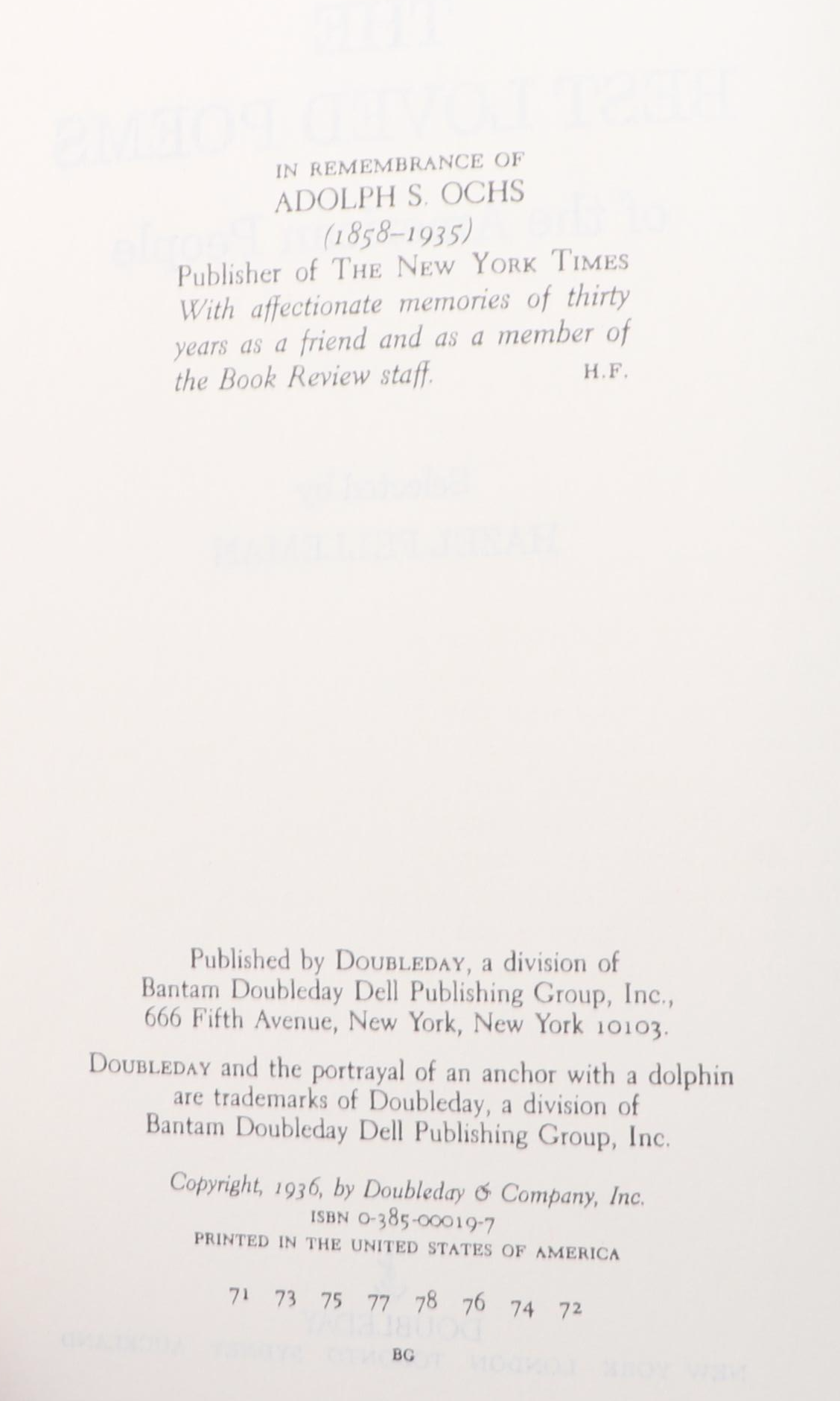 "The Best Loved Poems of the American People" Edited by Hazel Felleman