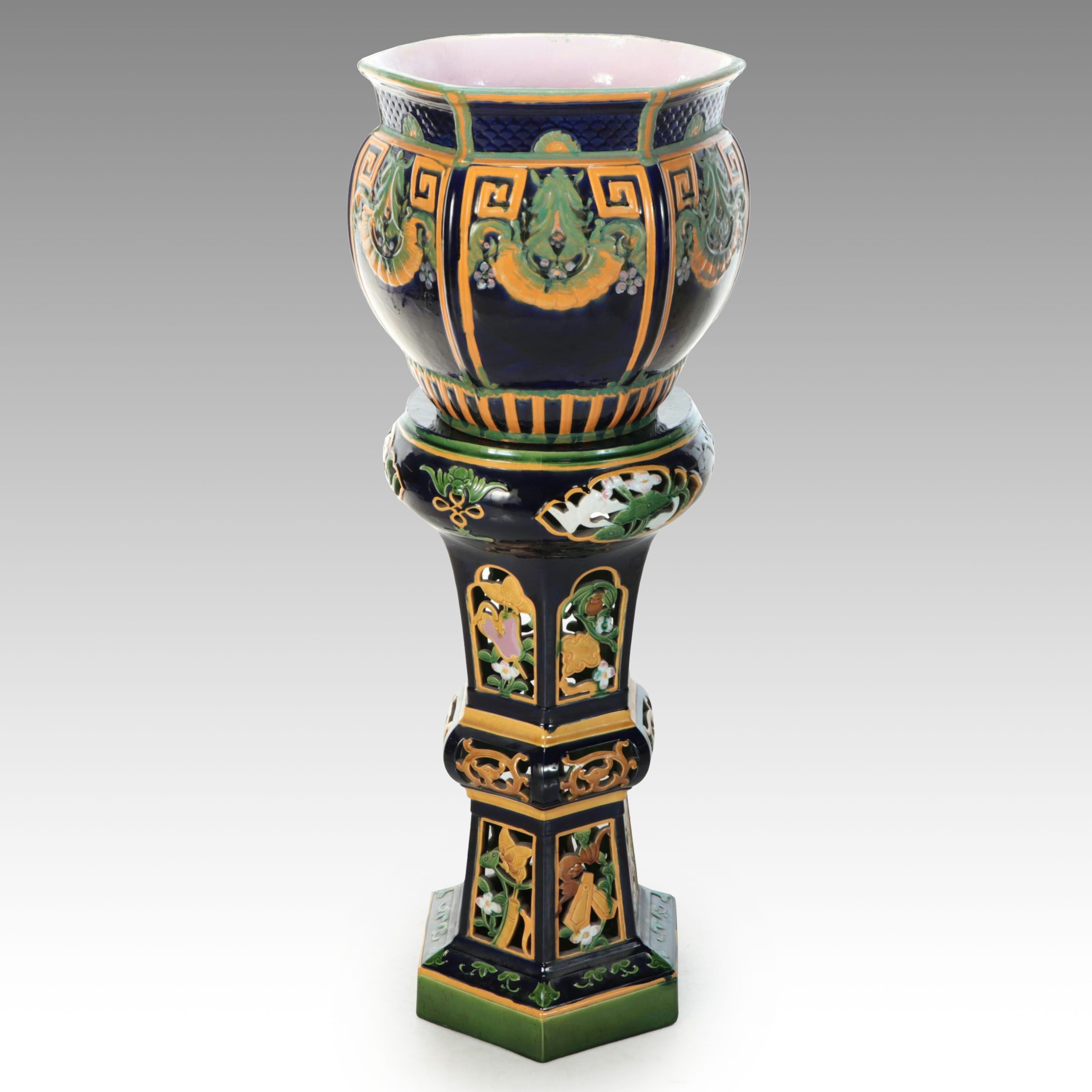 Art Nouveau Style Ceramic Jardinière and Stand