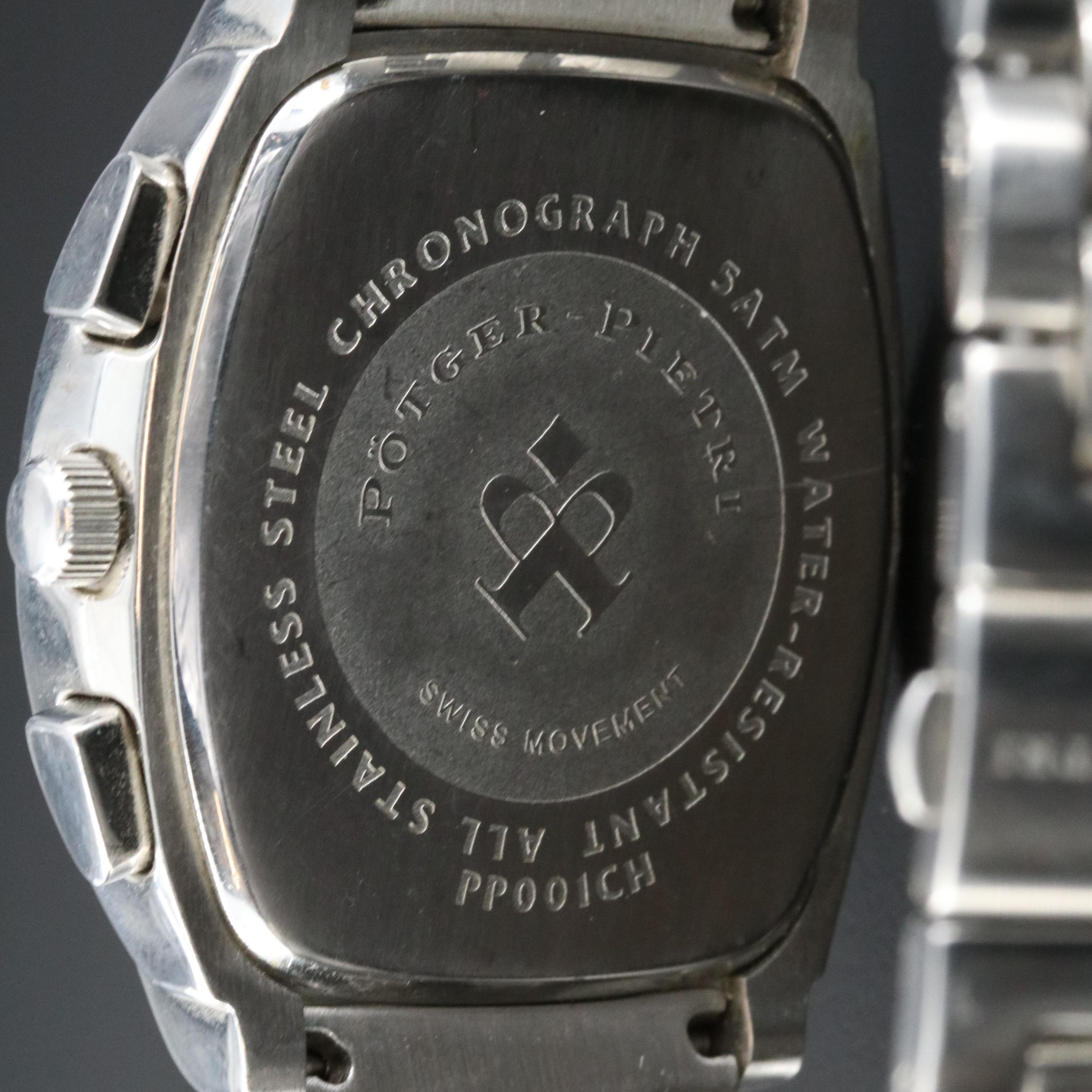 Potger-Pietri Stainless Steel Chronograph Watch with Blue Dial