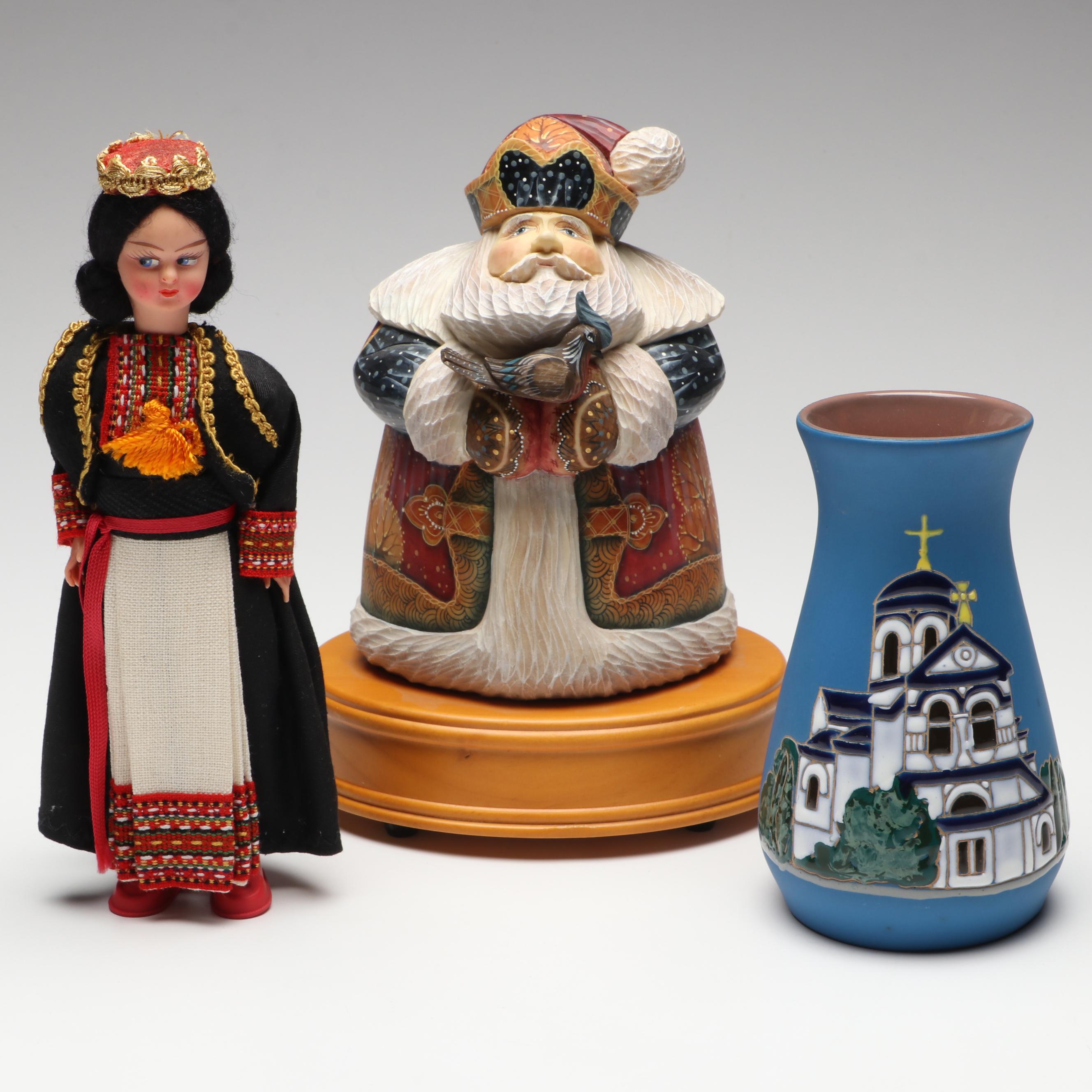 G. DeBrekht "Musical Villager" Figurine with Doll and Vase