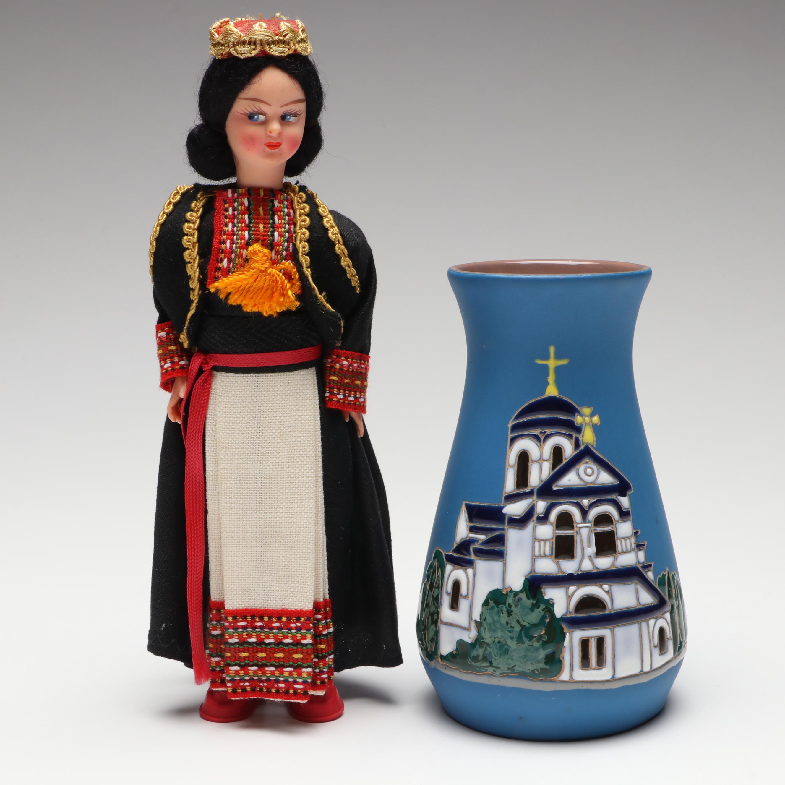 G. DeBrekht "Musical Villager" Figurine with Doll and Vase