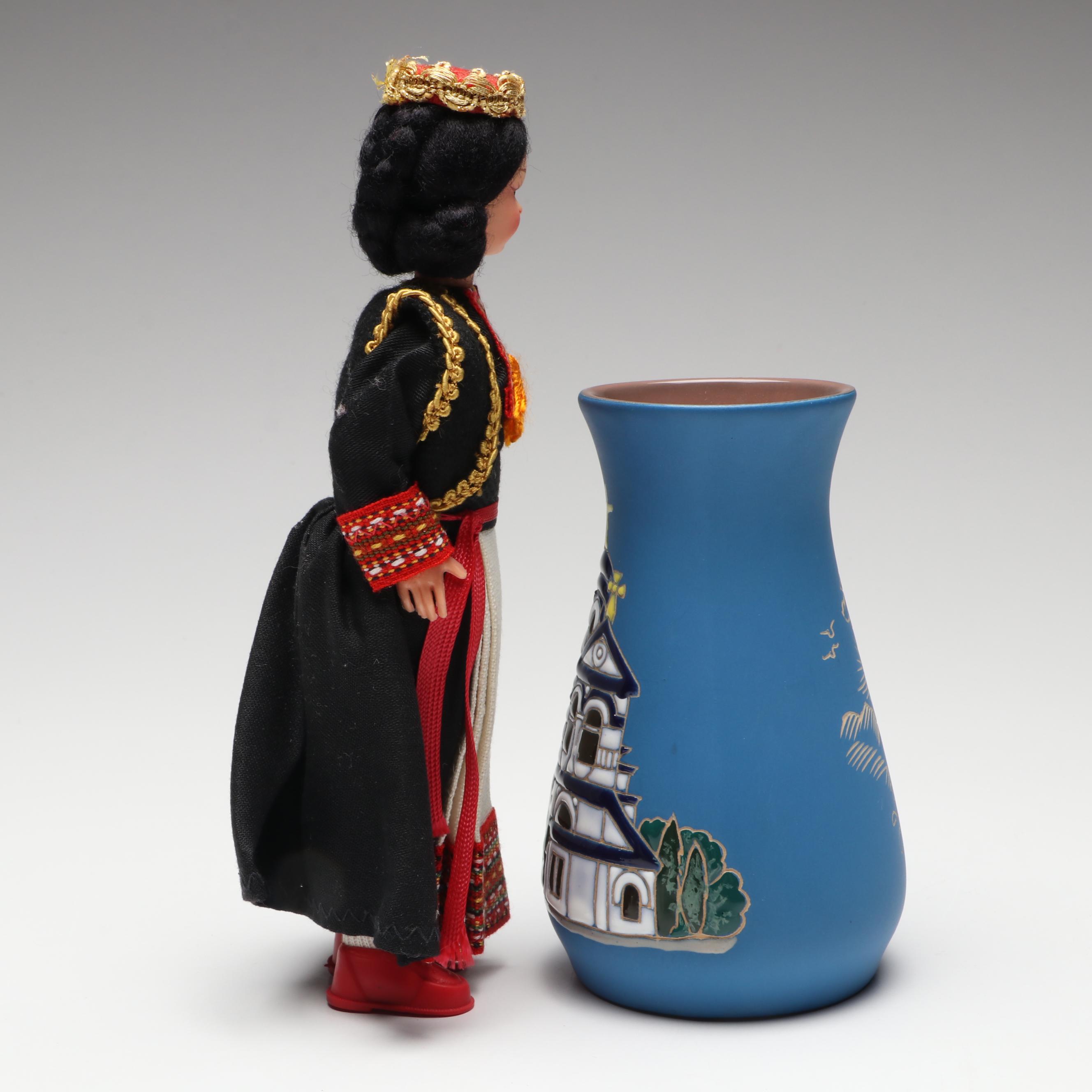 G. DeBrekht "Musical Villager" Figurine with Doll and Vase