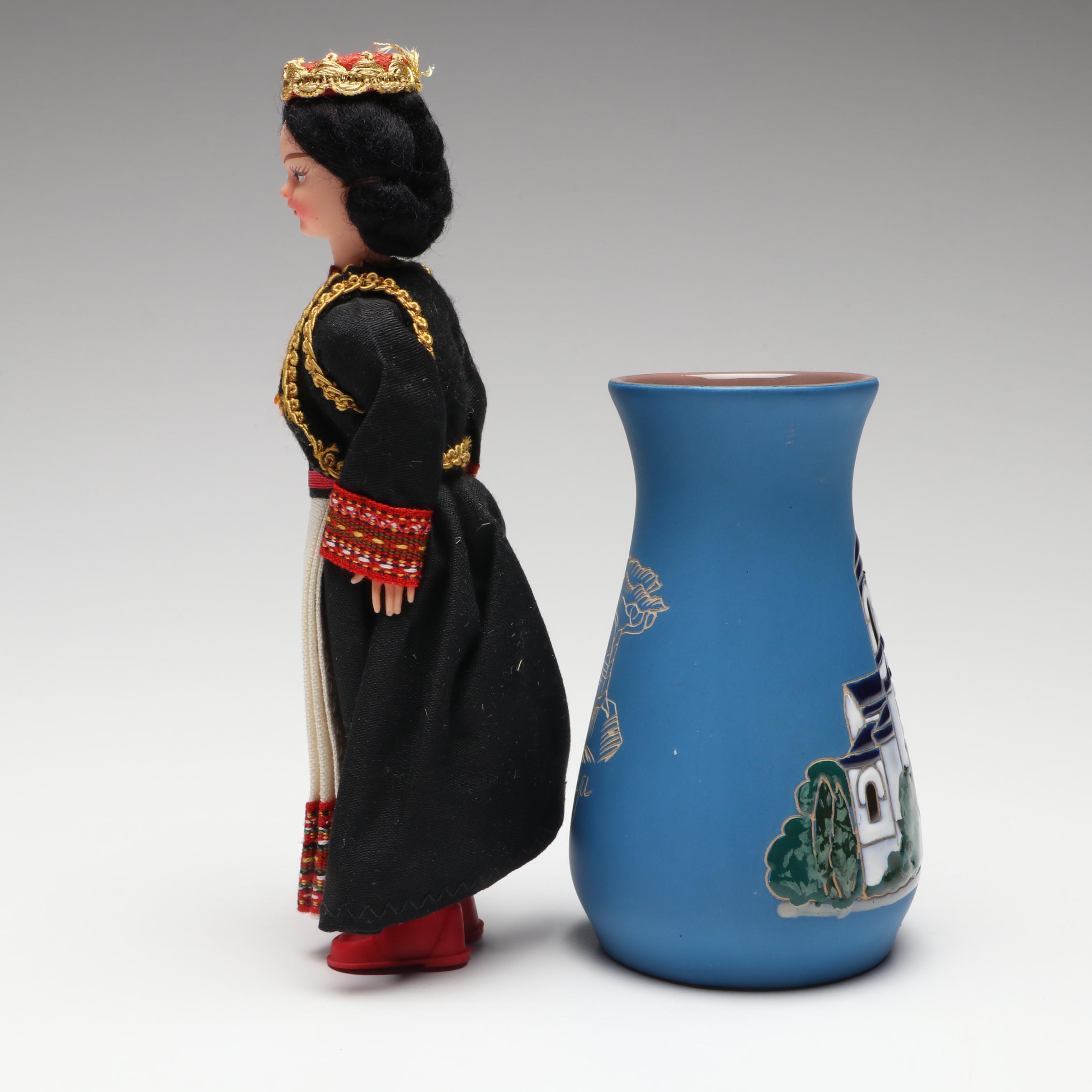 G. DeBrekht "Musical Villager" Figurine with Doll and Vase