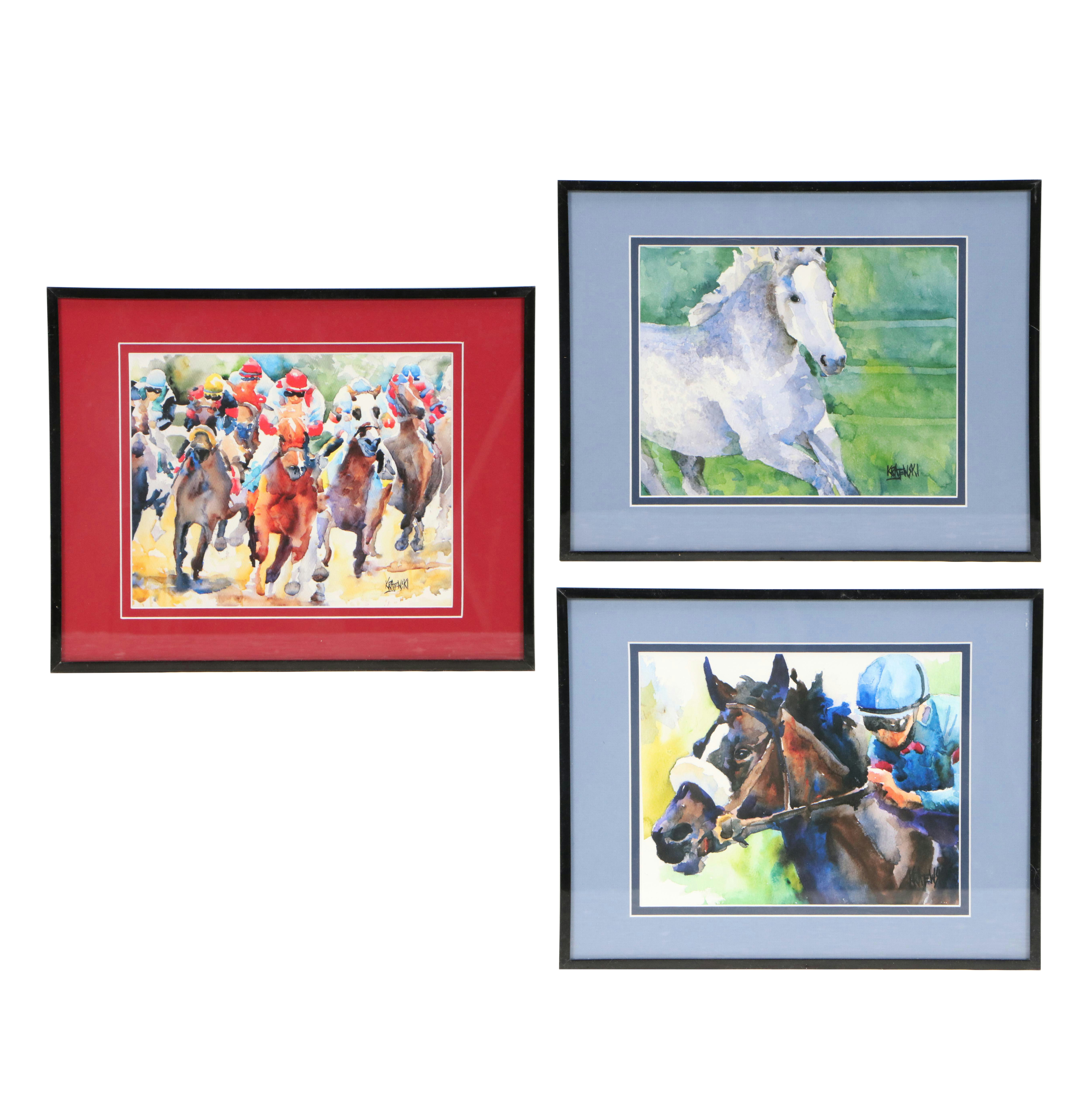 Ron Krajewski Watercolor Paintings of Racing Horse Portraits, 21st Century