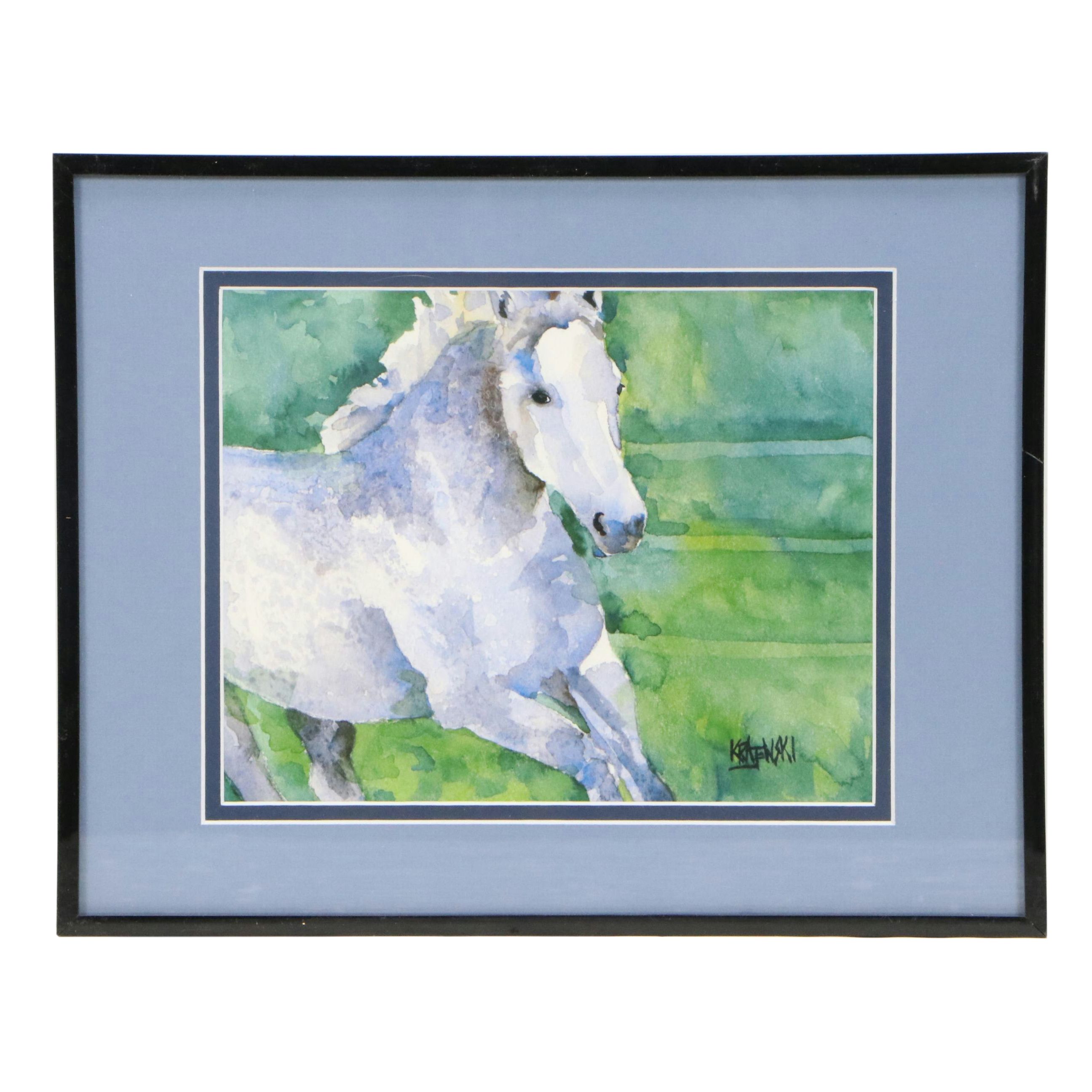 Ron Krajewski Watercolor Paintings of Racing Horse Portraits, 21st Century