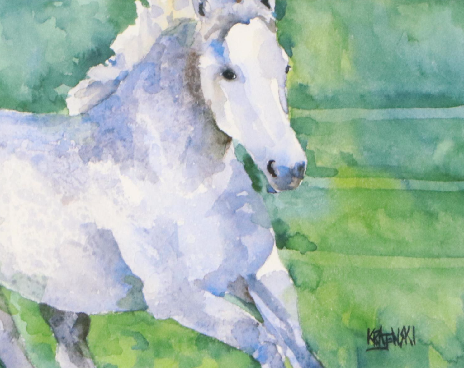 Ron Krajewski Watercolor Paintings of Racing Horse Portraits, 21st Century