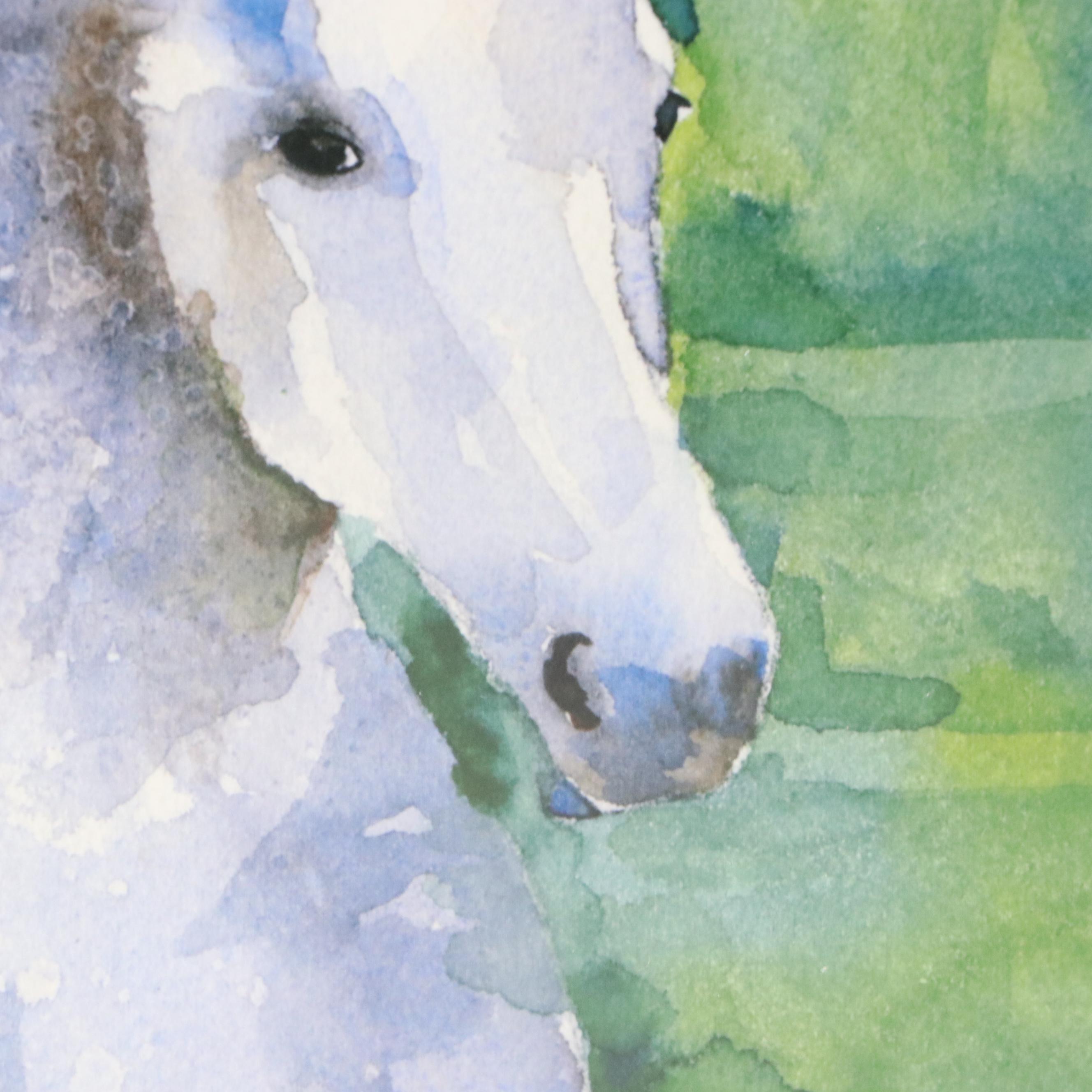 Ron Krajewski Watercolor Paintings of Racing Horse Portraits, 21st Century
