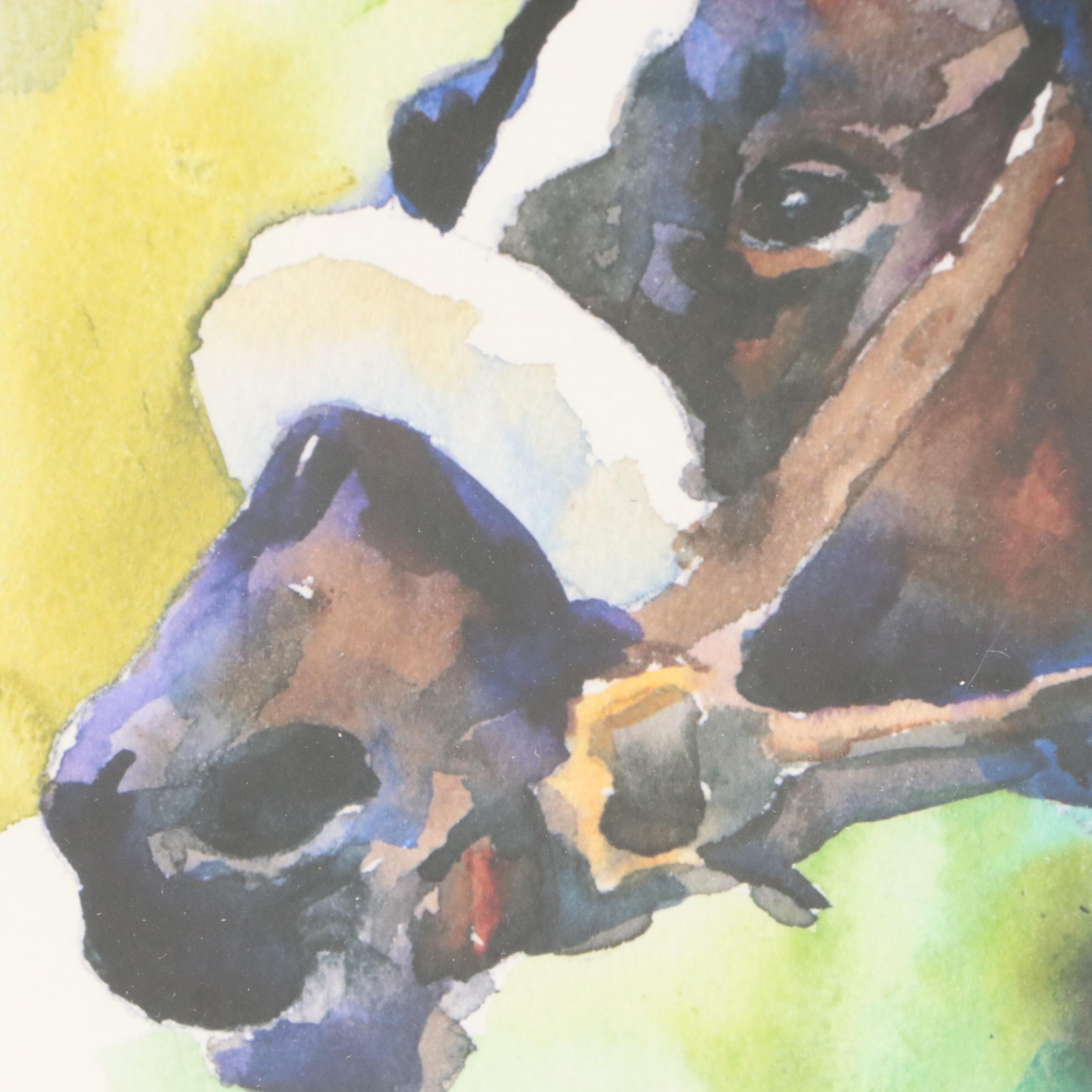 Ron Krajewski Watercolor Paintings of Racing Horse Portraits, 21st Century