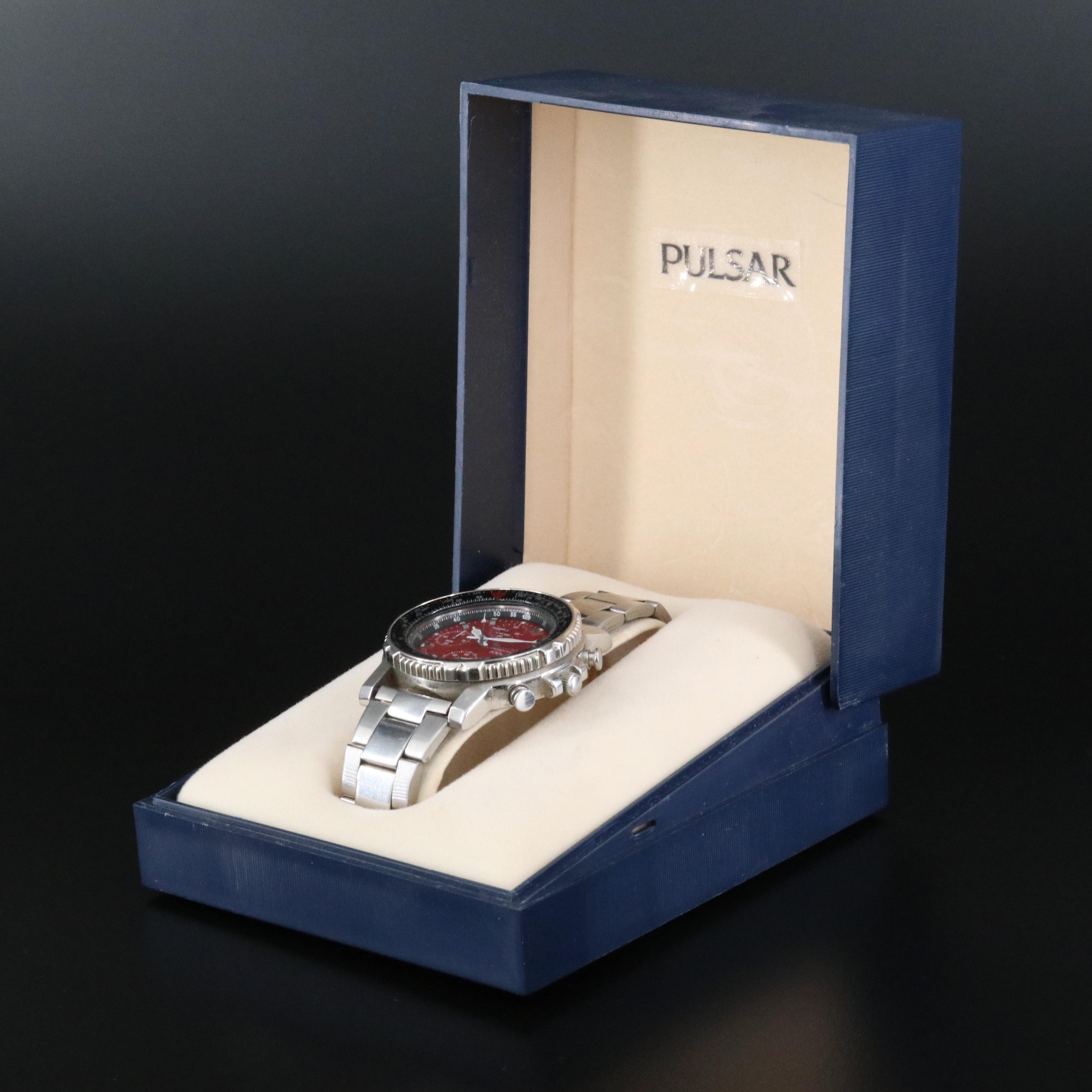 Pulsar Flightmaster Red Dial and Slide Rule Bezel Chronograh Watch 8807