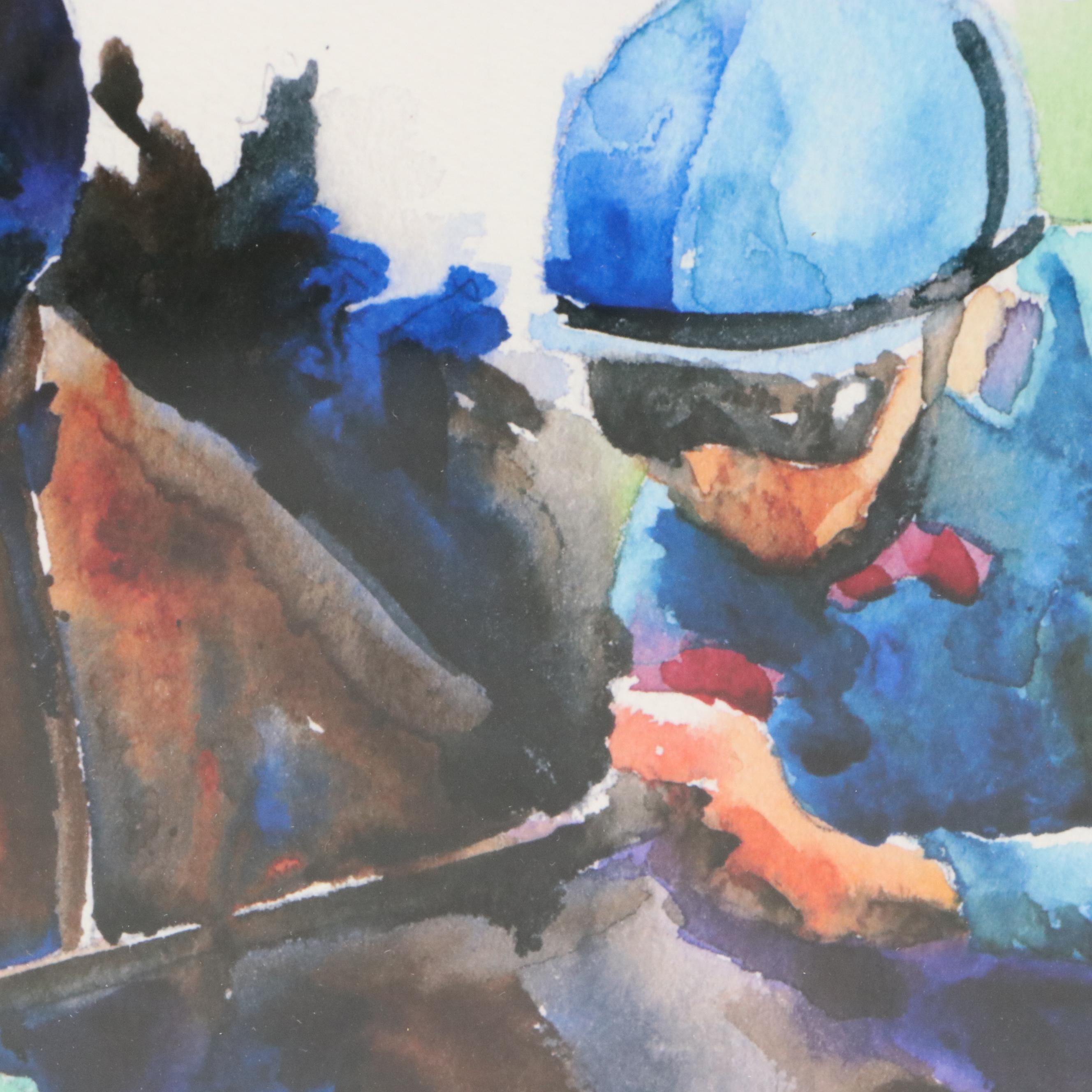 Ron Krajewski Watercolor Paintings of Racing Horse Portraits, 21st Century