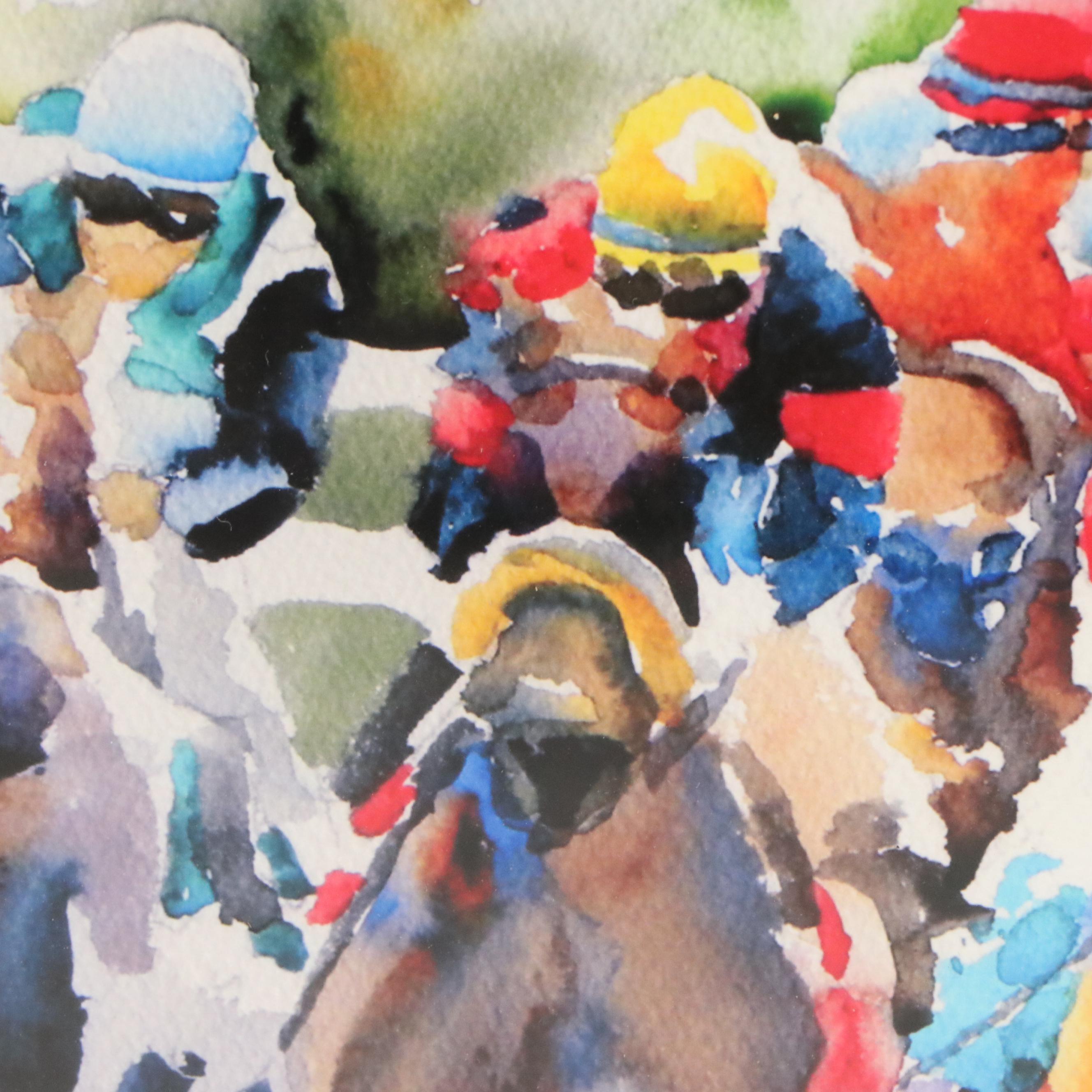 Ron Krajewski Watercolor Paintings of Racing Horse Portraits, 21st Century