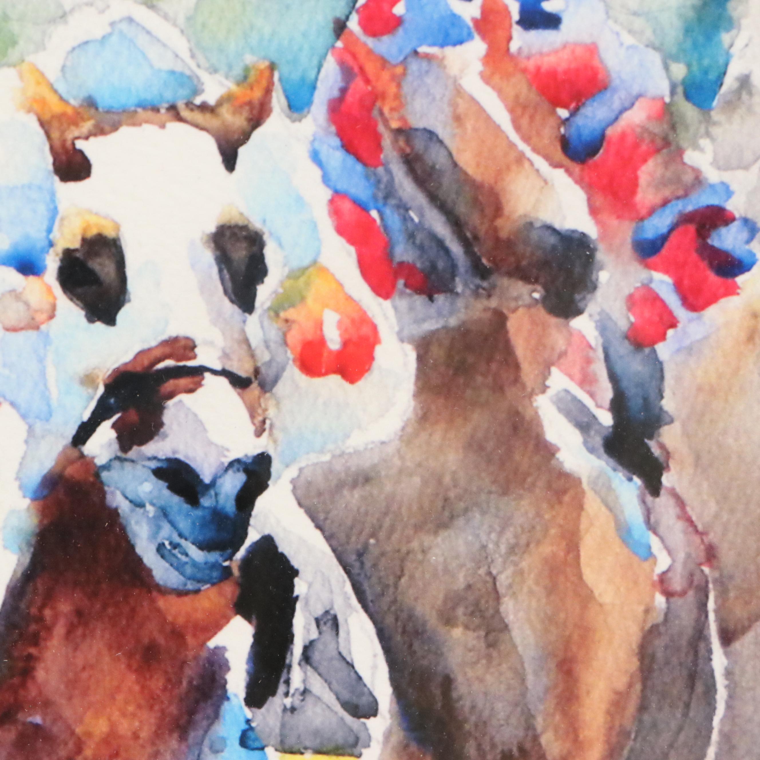 Ron Krajewski Watercolor Paintings of Racing Horse Portraits, 21st Century