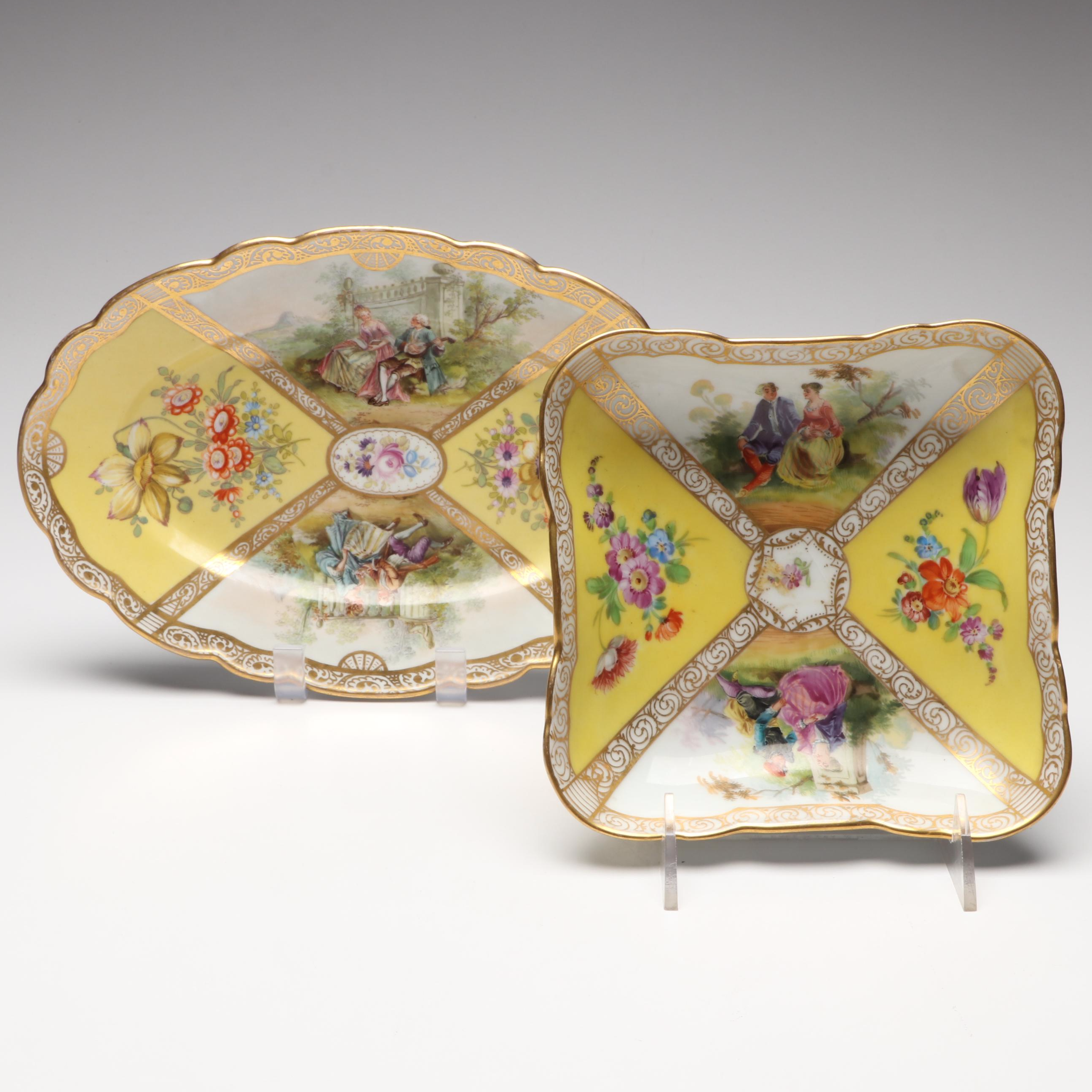 Richard Klemm with Other Dresden Porcelain Yellow Quatrefoil Bowls, Late 19th C.