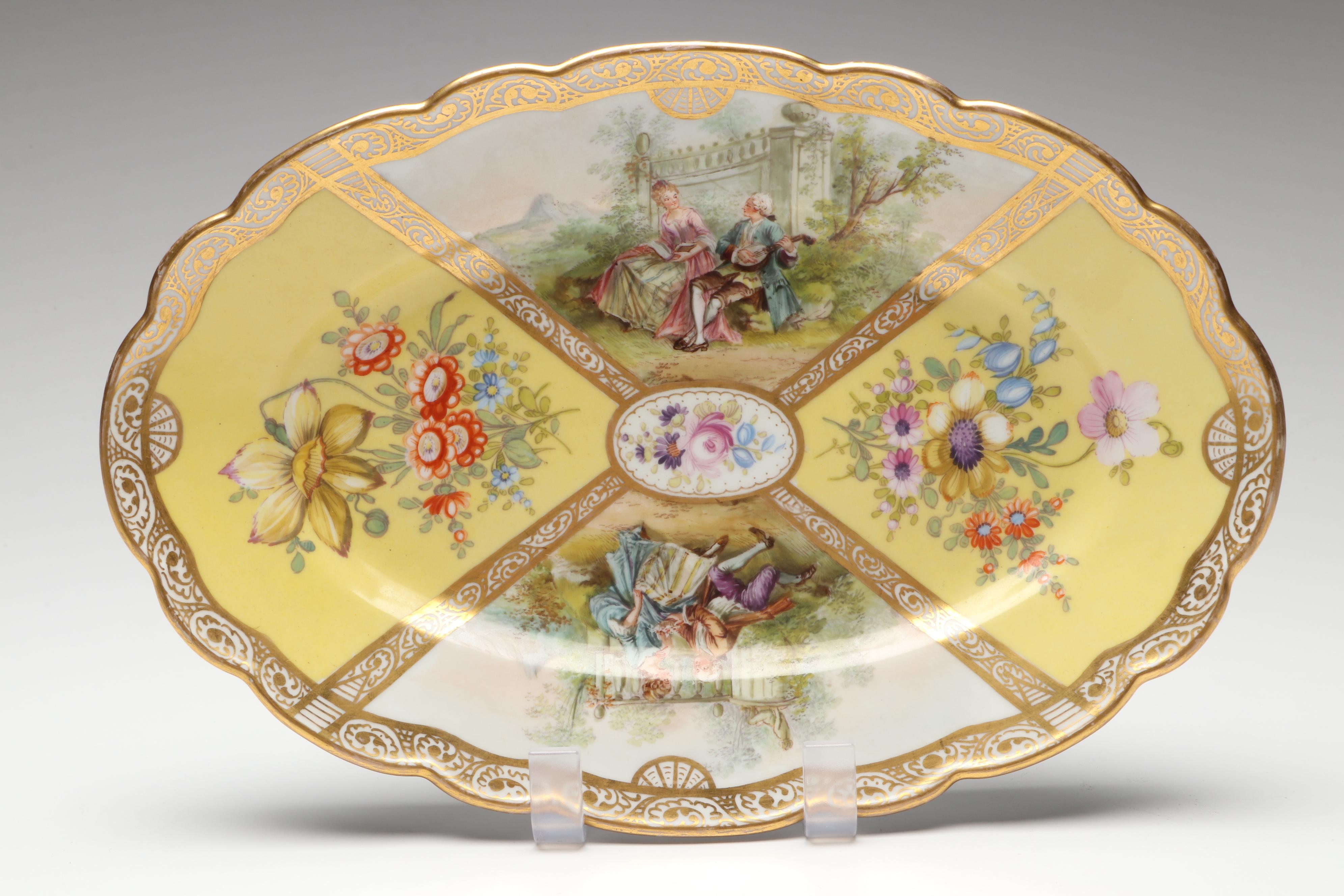 Richard Klemm with Other Dresden Porcelain Yellow Quatrefoil Bowls, Late 19th C.