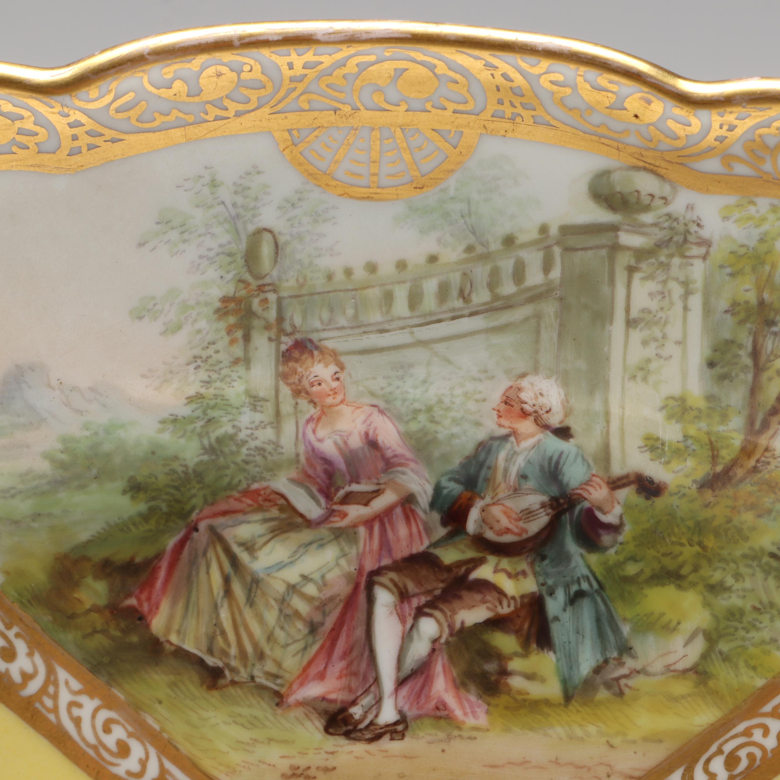 Richard Klemm with Other Dresden Porcelain Yellow Quatrefoil Bowls, Late 19th C.