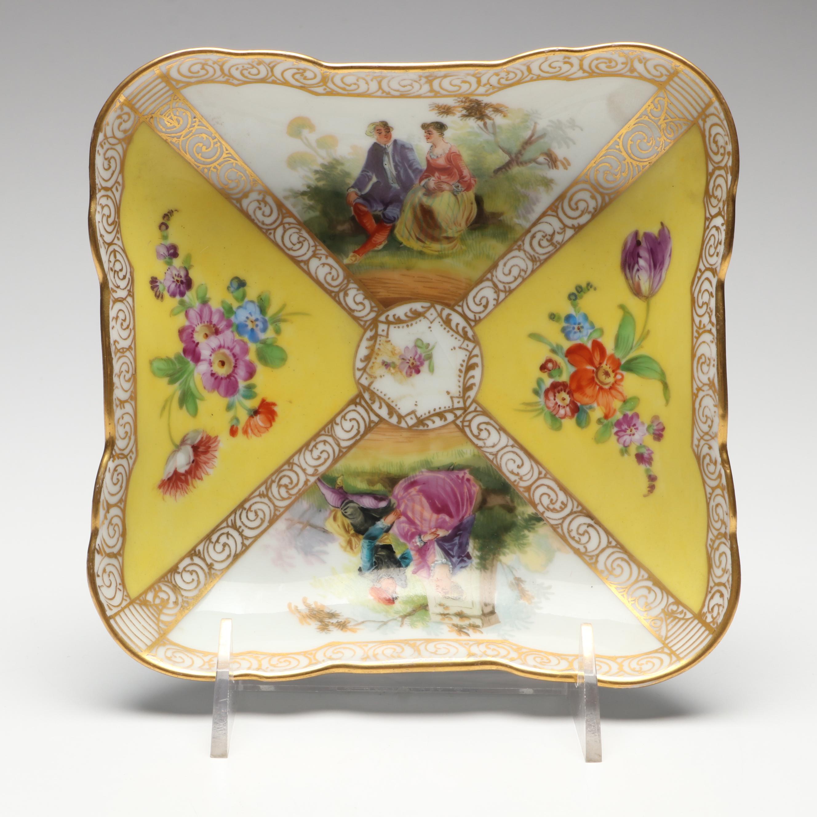 Richard Klemm with Other Dresden Porcelain Yellow Quatrefoil Bowls, Late 19th C.