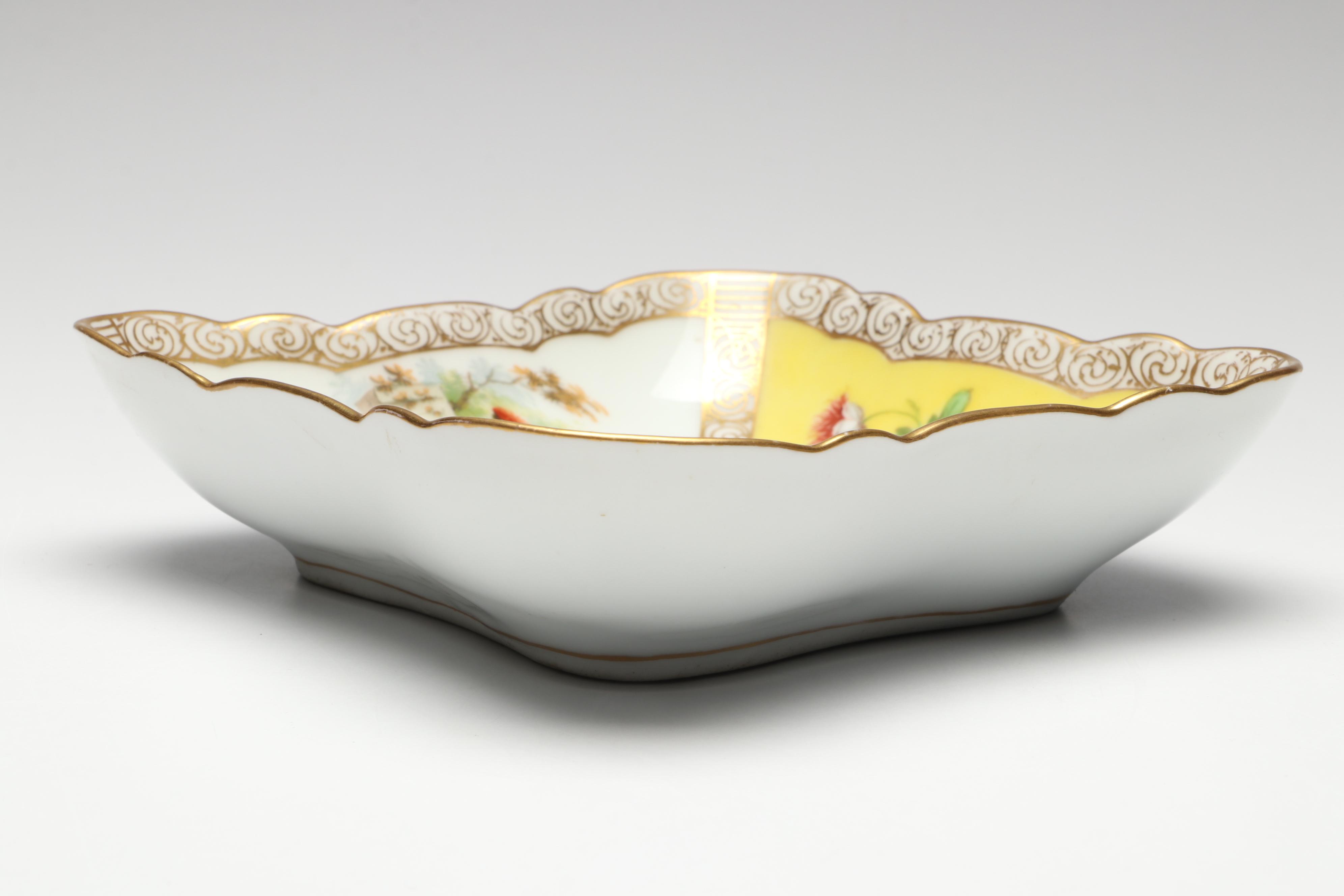 Richard Klemm with Other Dresden Porcelain Yellow Quatrefoil Bowls, Late 19th C.