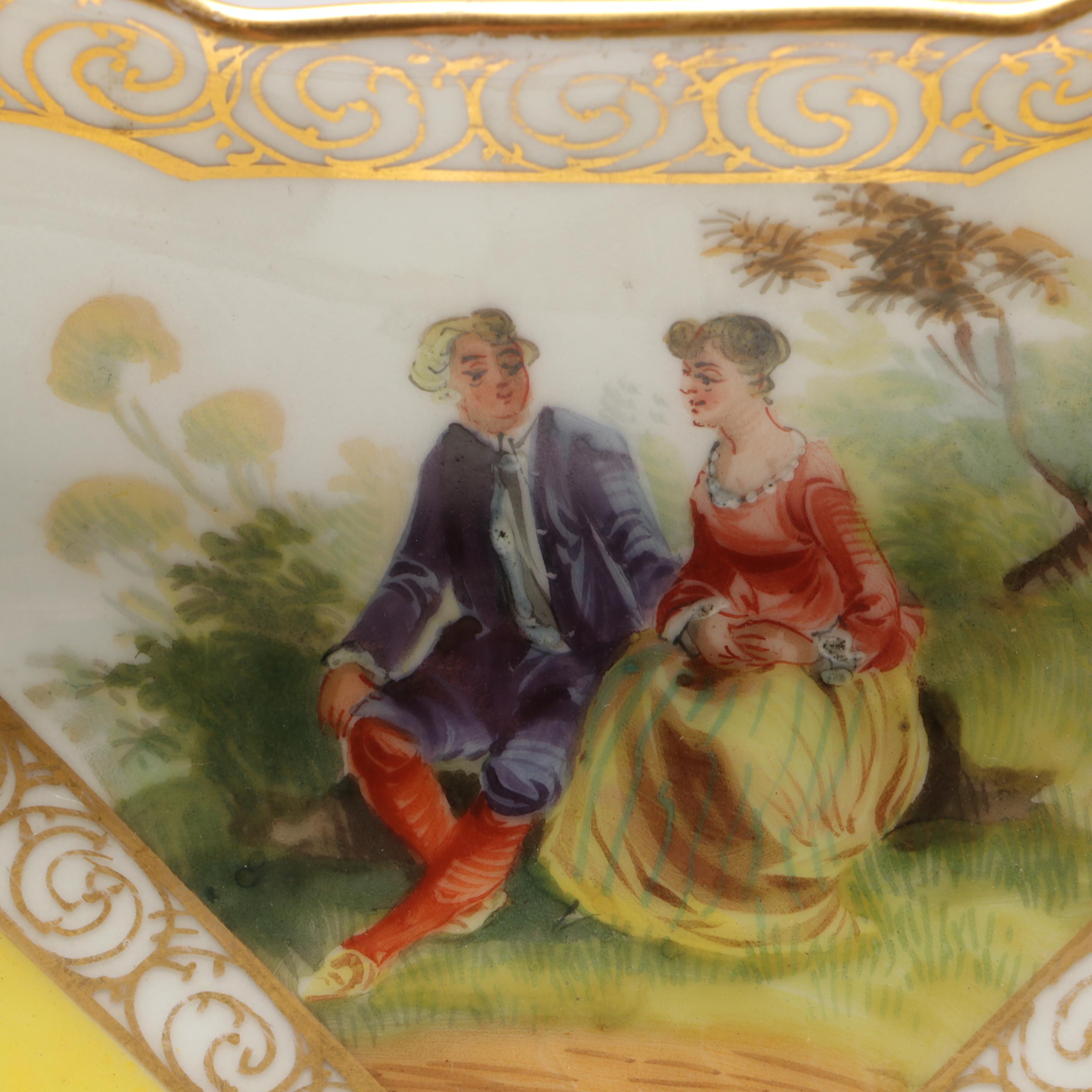 Richard Klemm with Other Dresden Porcelain Yellow Quatrefoil Bowls, Late 19th C.