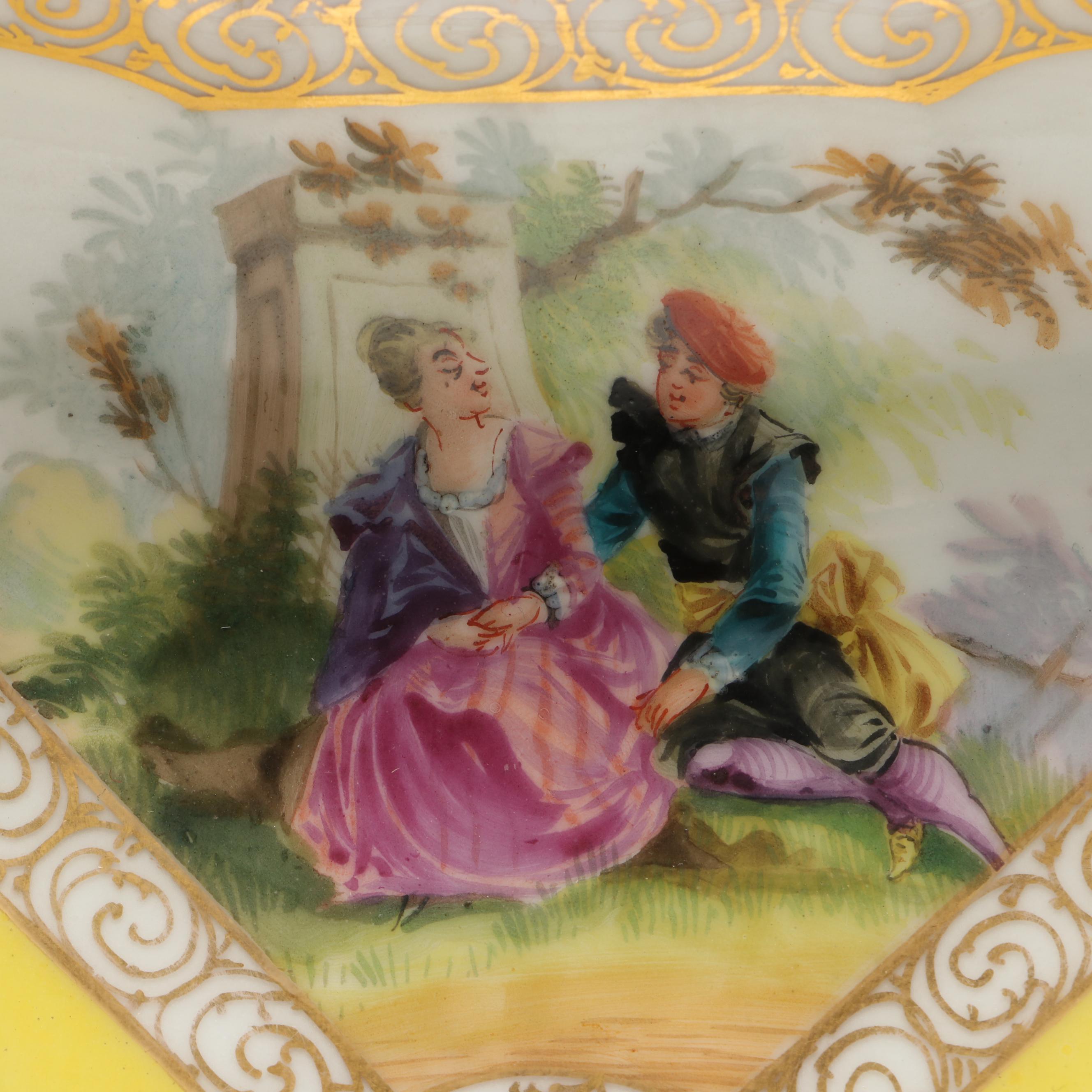 Richard Klemm with Other Dresden Porcelain Yellow Quatrefoil Bowls, Late 19th C.