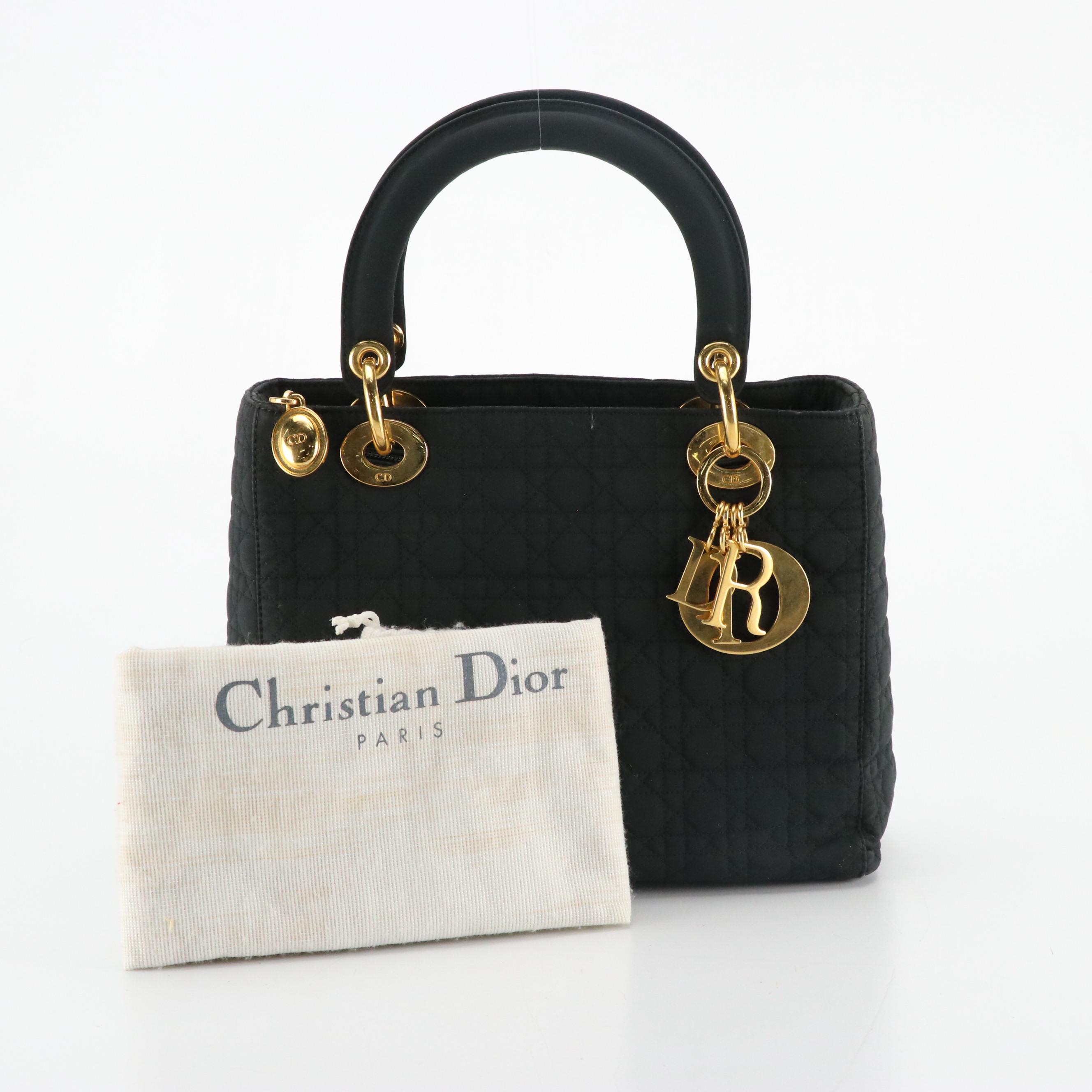 Christian Dior Black Cannage Nylon Lady Dior Handbag