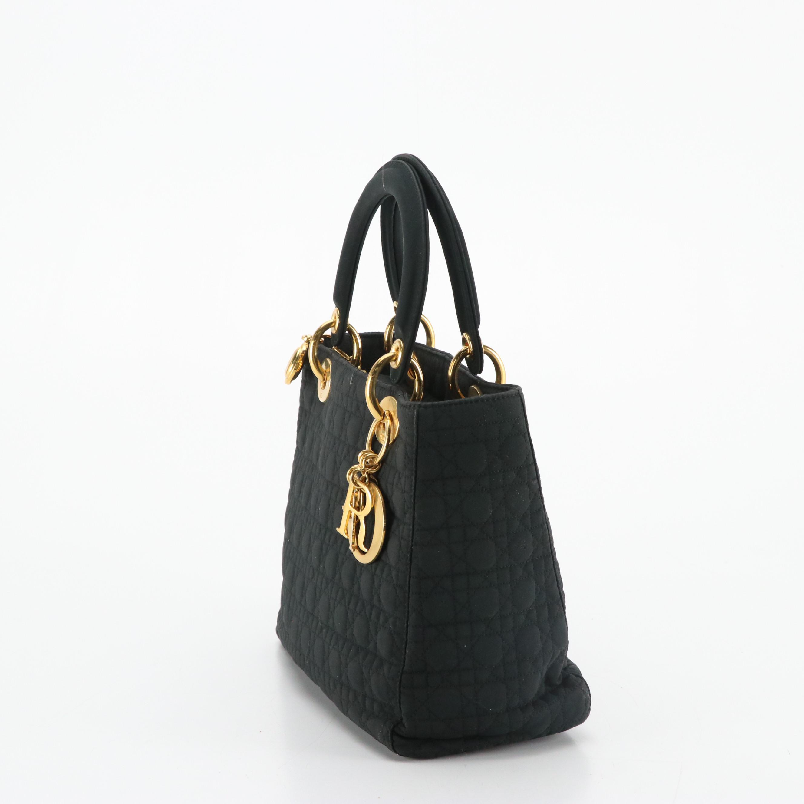 Christian Dior Black Cannage Nylon Lady Dior Handbag