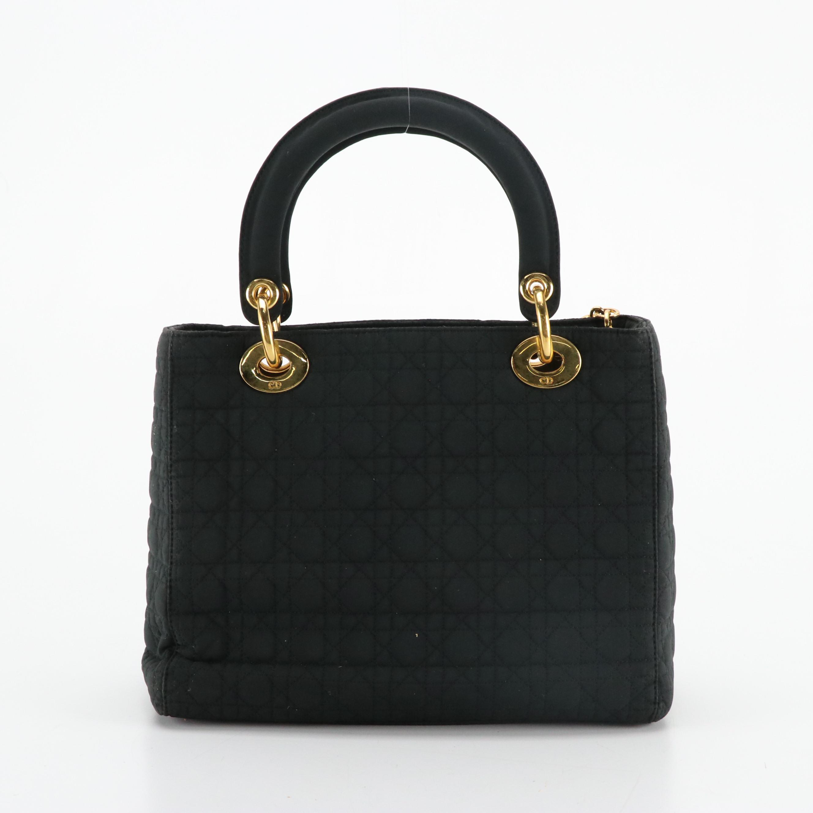 Christian Dior Black Cannage Nylon Lady Dior Handbag