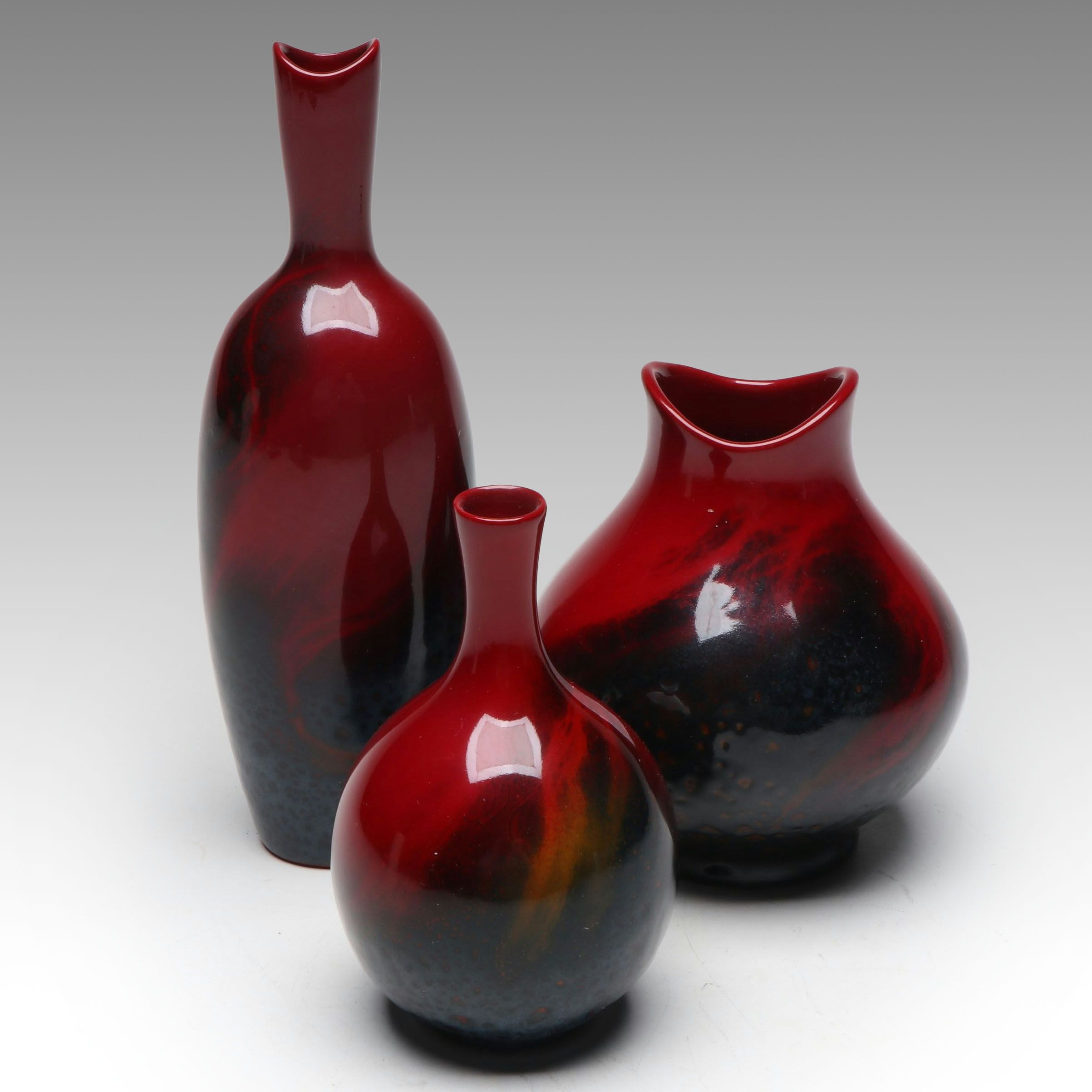 Royal Doulton Red Flambé Ceramic Vases