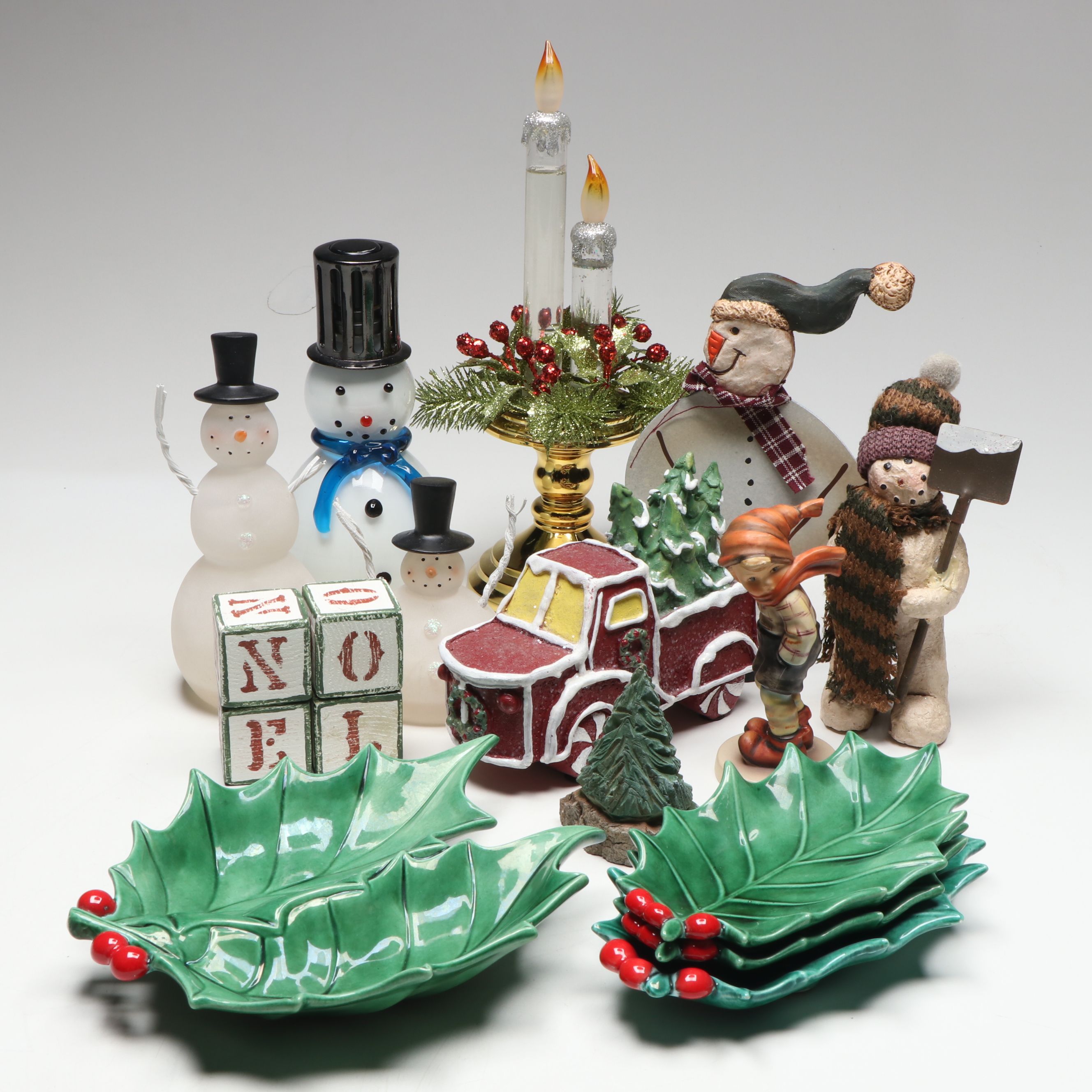 Handmade Ceramic Holly Leaf Dishes with Goebel Hummel and More Christmas Décor