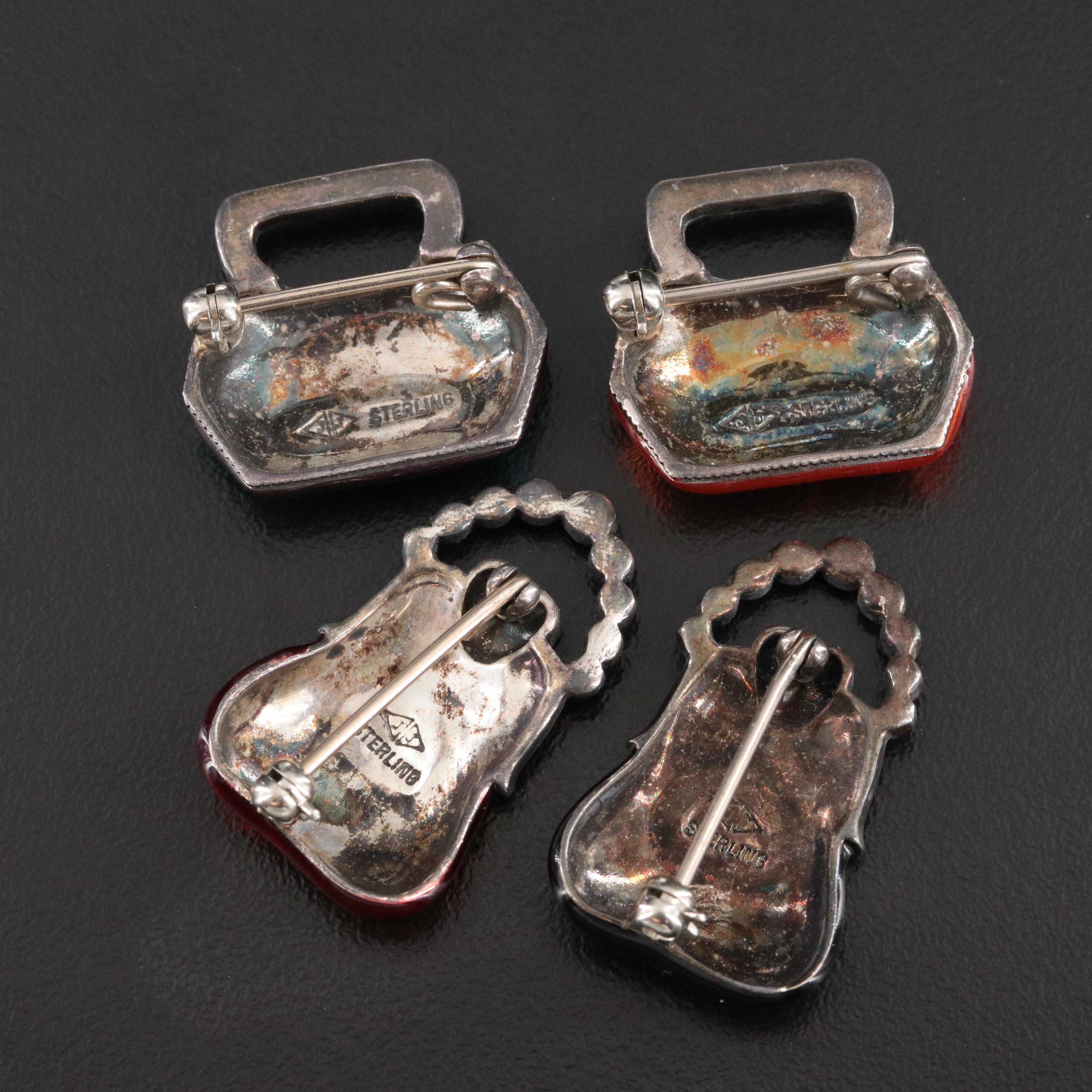 Judith Jack Sterling Enamel and Marcasite Purse Pins